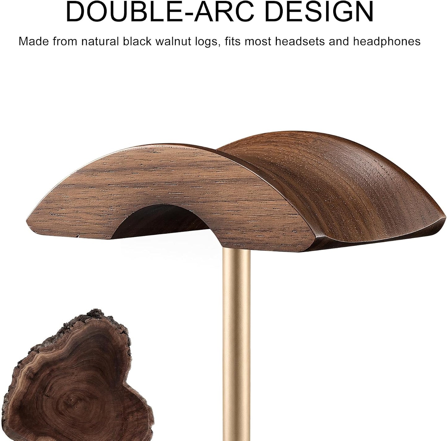 Headphone Stand, Walnut Wood & Aluminum Headset Stand, Nature Walnut Gaming Headset Holder with Solid Heavy Base for