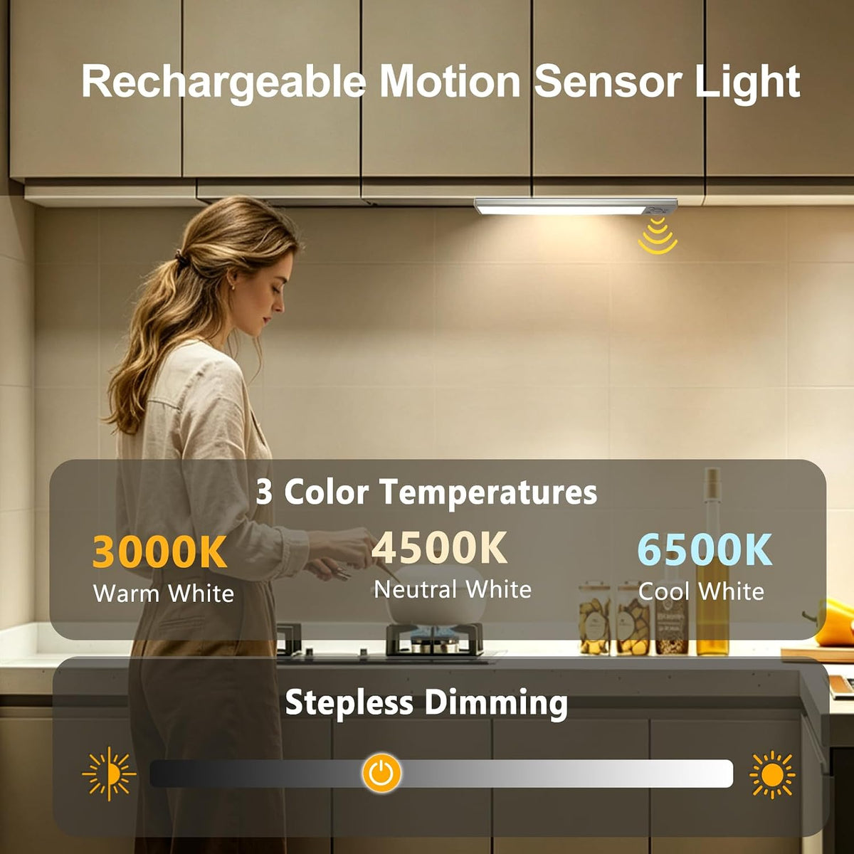 12inch Motion Sensor Light Indoor 6pcs Magnetic Closet Lights，Under Cabinet Lighting Wireless, Rechargeable,with 3