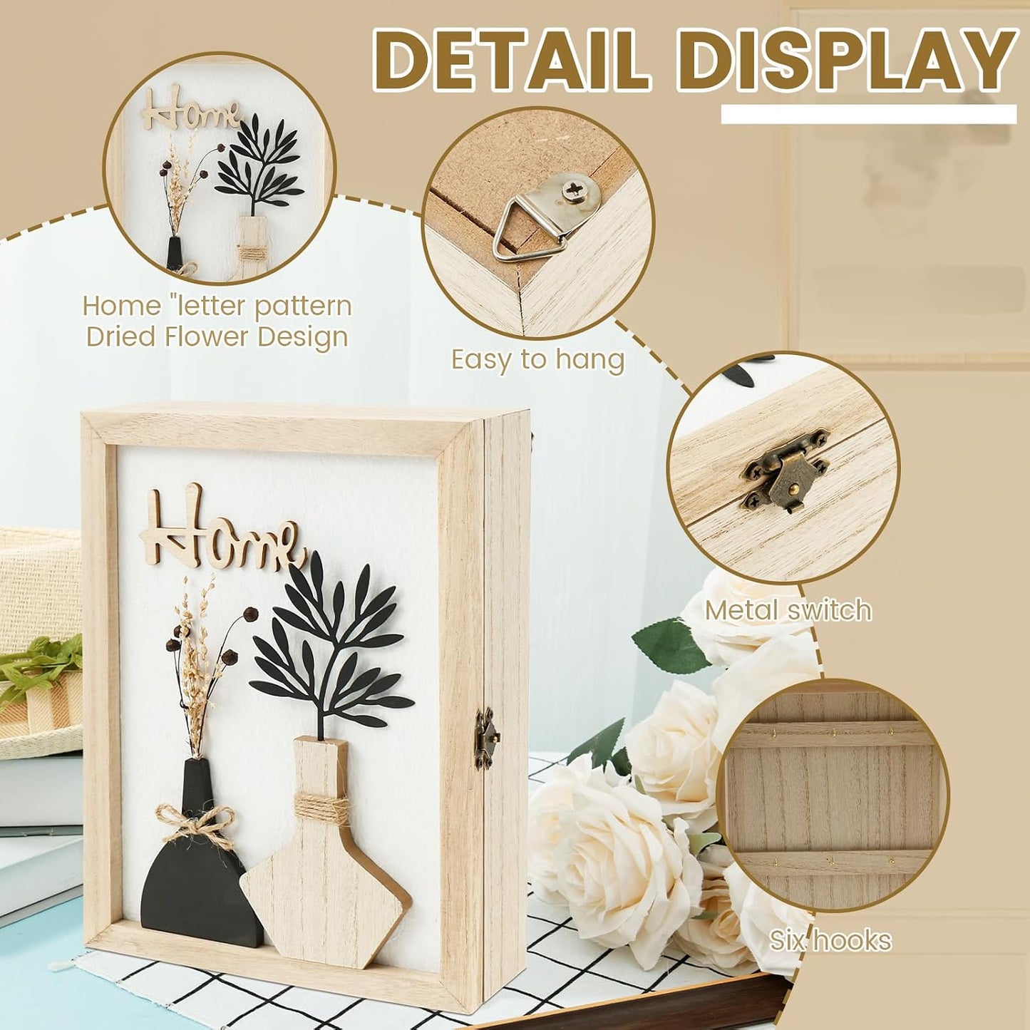 6 Hooks Rustic Access Card Hanger / Beige A