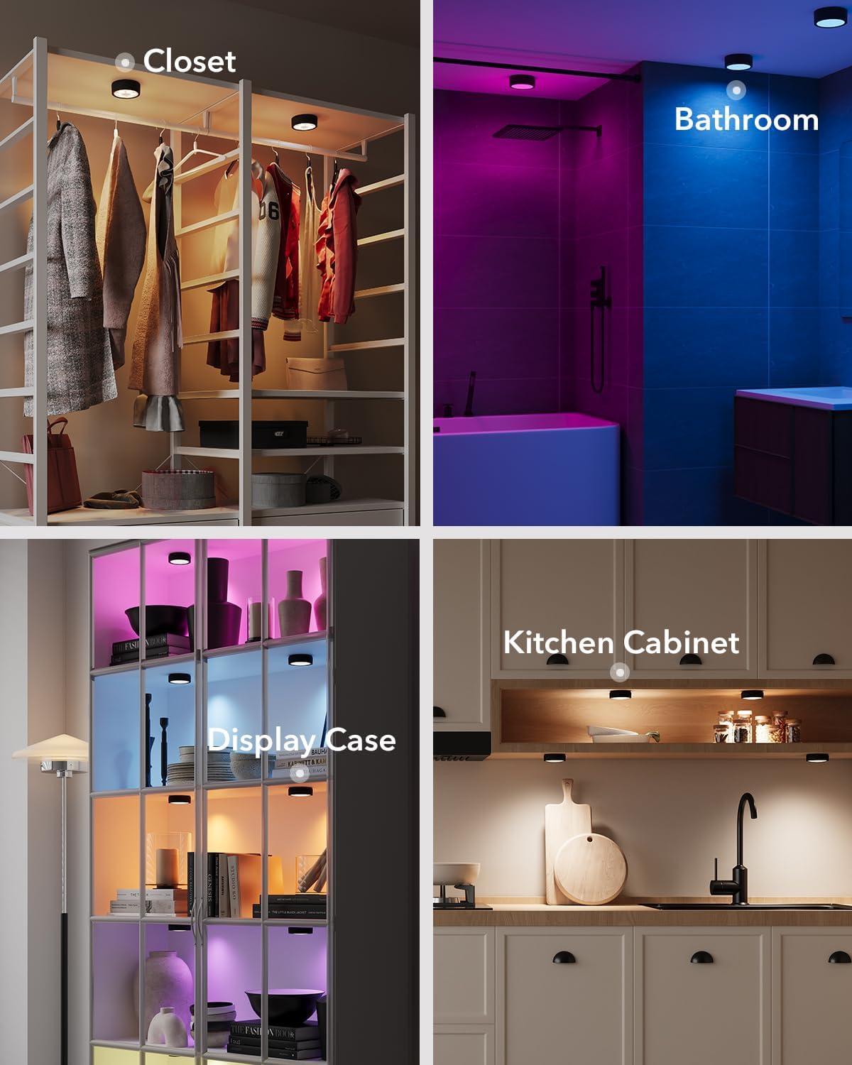 2400mAh Rechargeable Puck Lights with Remote, Stick On Cabinet Light
