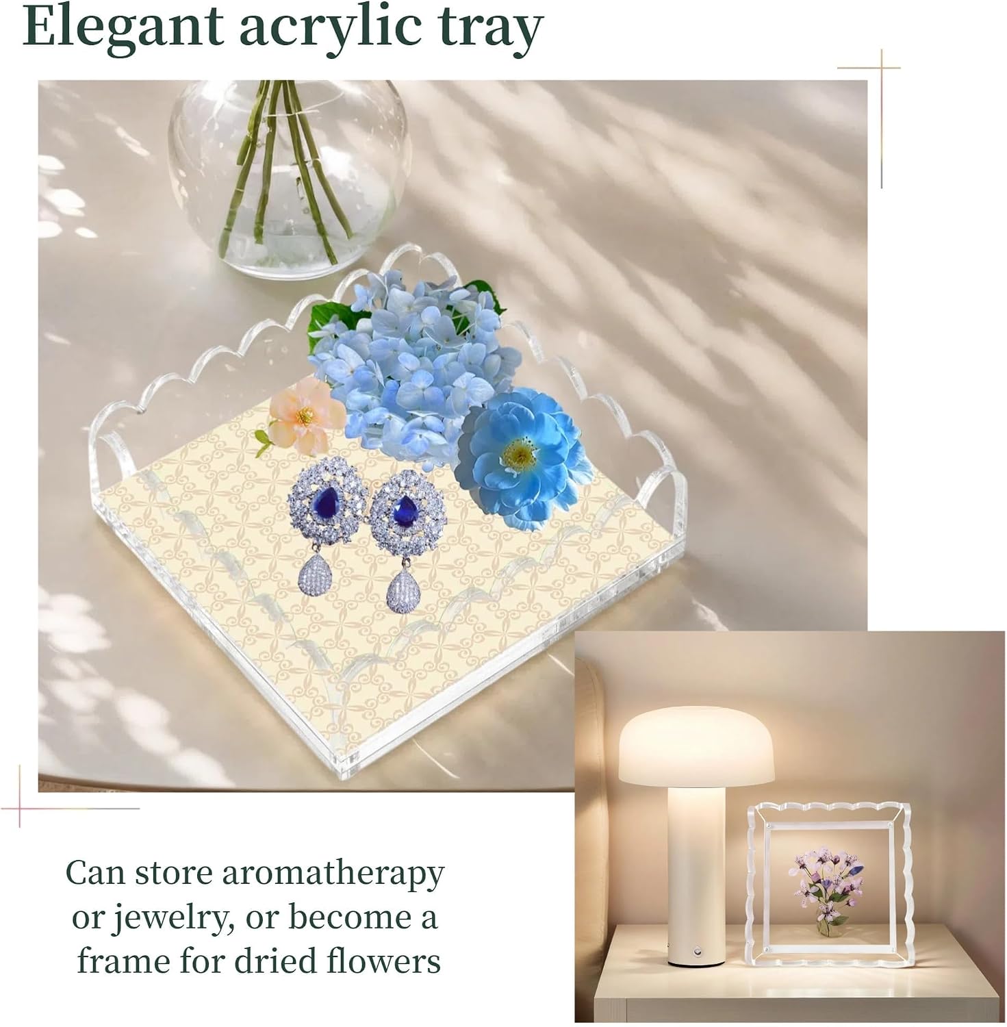 Scalloped Acrylic Tray / 8*8*2"-bottom / 8 x 8