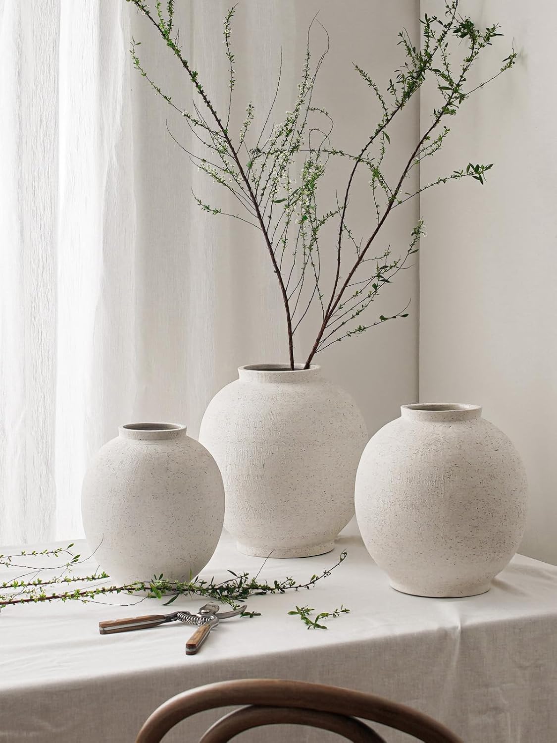 Large White Ceramic Vase / Sandstone White / 9.8 Inch