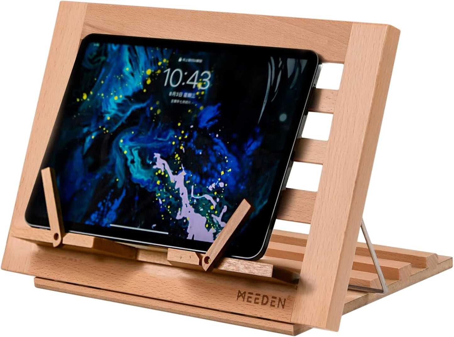 MEEDEN Book Stand with Page Holder Clips: 13.39" x 9.25" Cookbook Holders | Adjustable Foldable Solid Beechwood MacBook