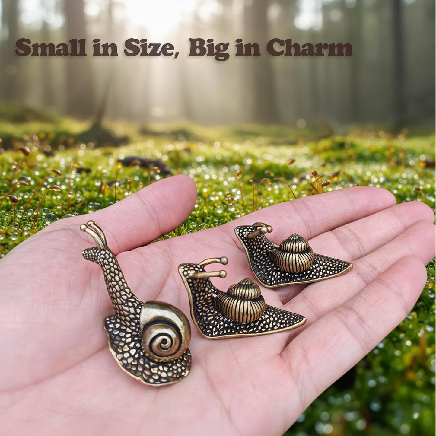 Tiny Solid Brass Snail Figurines / Set of 3