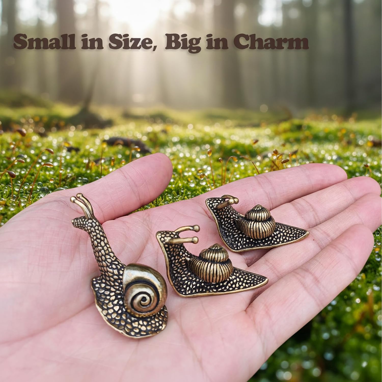 Tiny Solid Brass Snail Figurines / Set of 3
