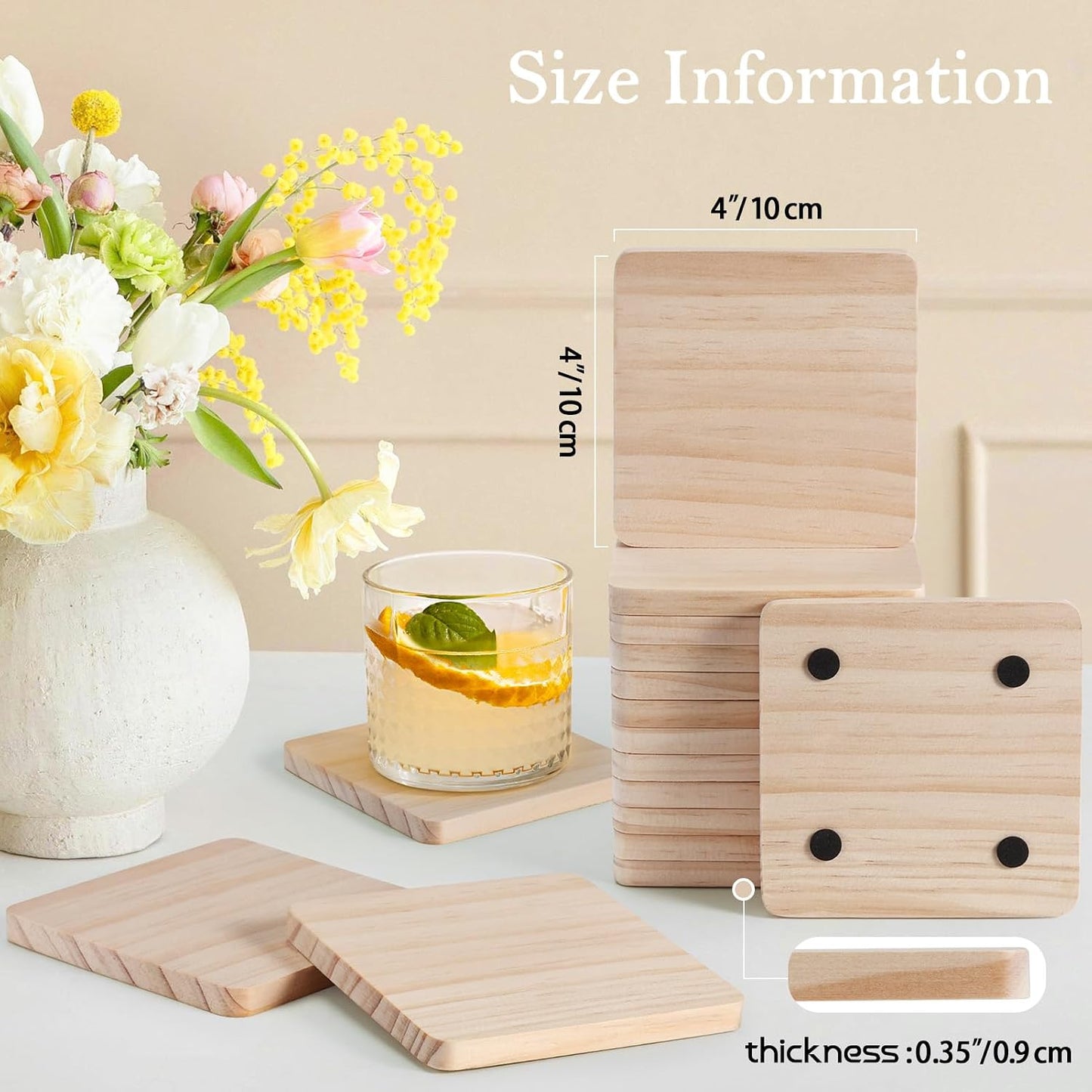 Wooden Slices Blanks Bulk Set / Square / 4 Inch / Set of 72