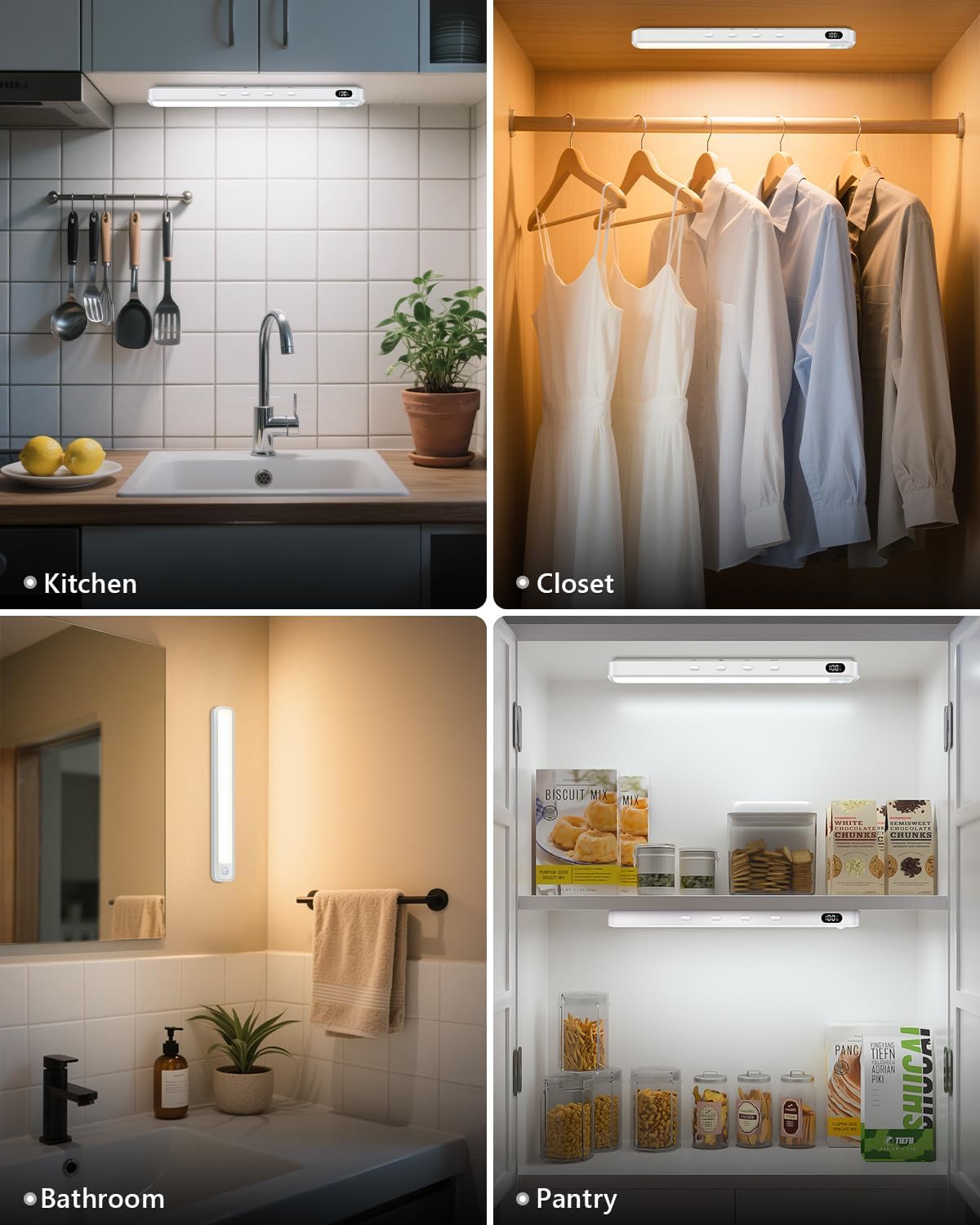 WILLED Under Cabinet & Closet Lights, Motion Sensor, Rechargeable, Magnetic, 3 Color Temps, Dimmable LED Light Bar for