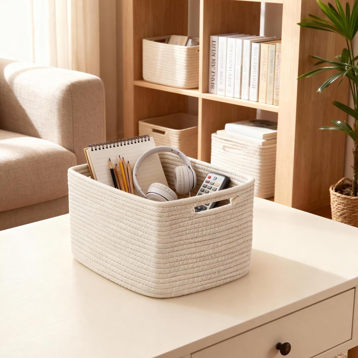 Woven Storage Baskets / White / Set of 5