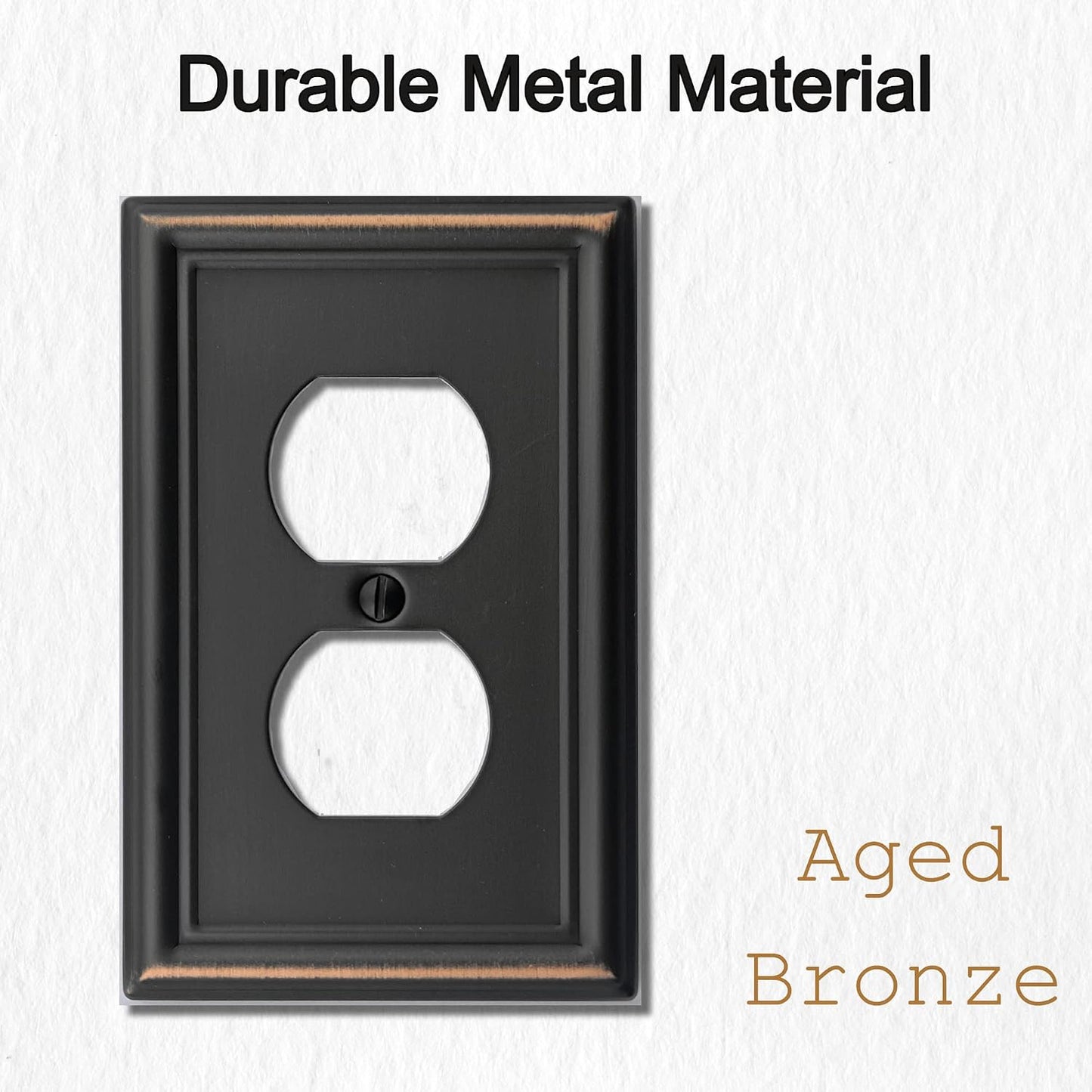 OKAWYC Single Duplex Outlet Light Switch Cover Luca Metal Wall Plate, 6-Pack Aged Bronze 1 Gang, Oil Rubbed Bronze for