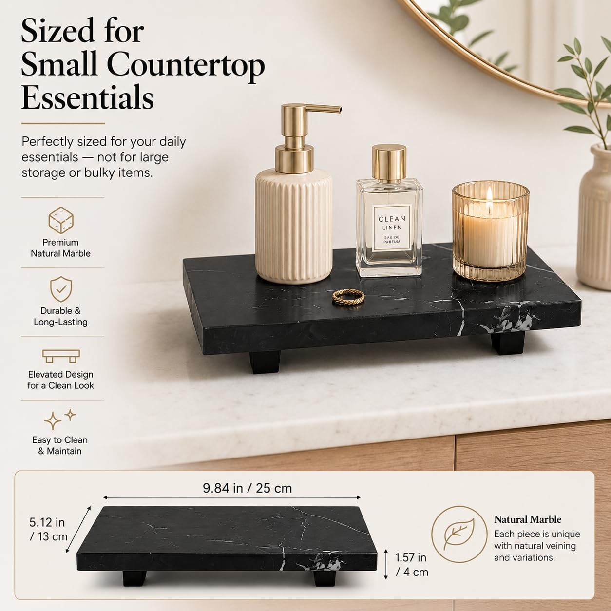 Small Stone Pedestal Tray / Black