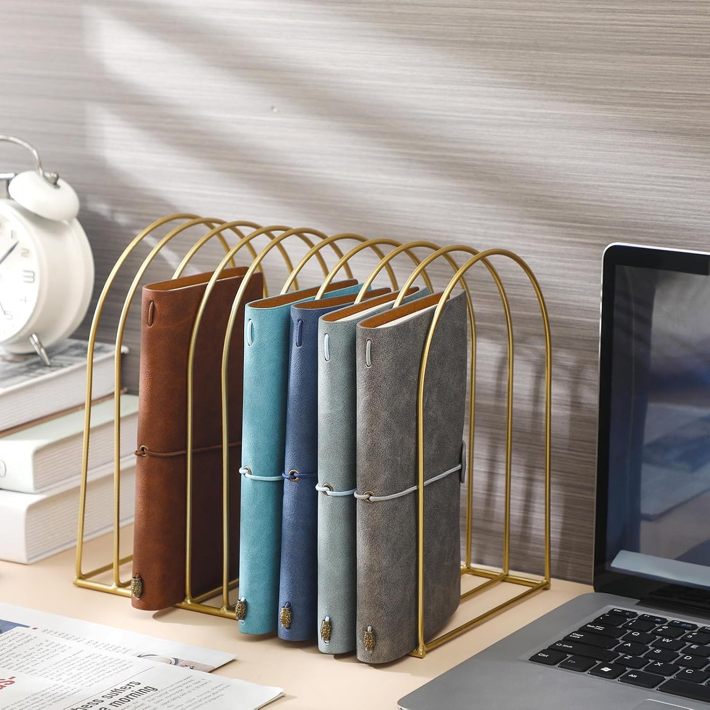 Kosiz 2 Sets Wire File Organizer for Desk 9 Slots Metal File Holder, Gold | Mail Desktop Sorter Countertop Folder Stand