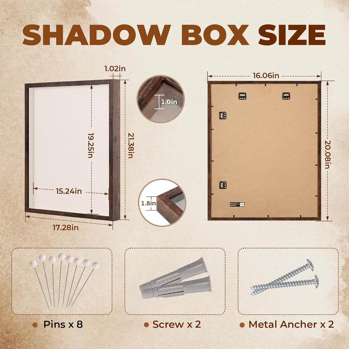 Muzilife 16x20 Shadow Box Wood Picture Frame, Tempered Glass, Honey Brown | FSC-Certified MDF | Soft Acid-free Linen