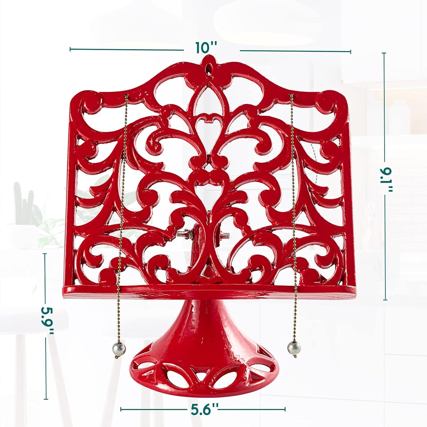 JOGREFUL Adjustable Cast Iron Cookbook Stand, Kitchen Recipe Holder Red | Heavy-Duty Book Vintage Holder, Reading Rest