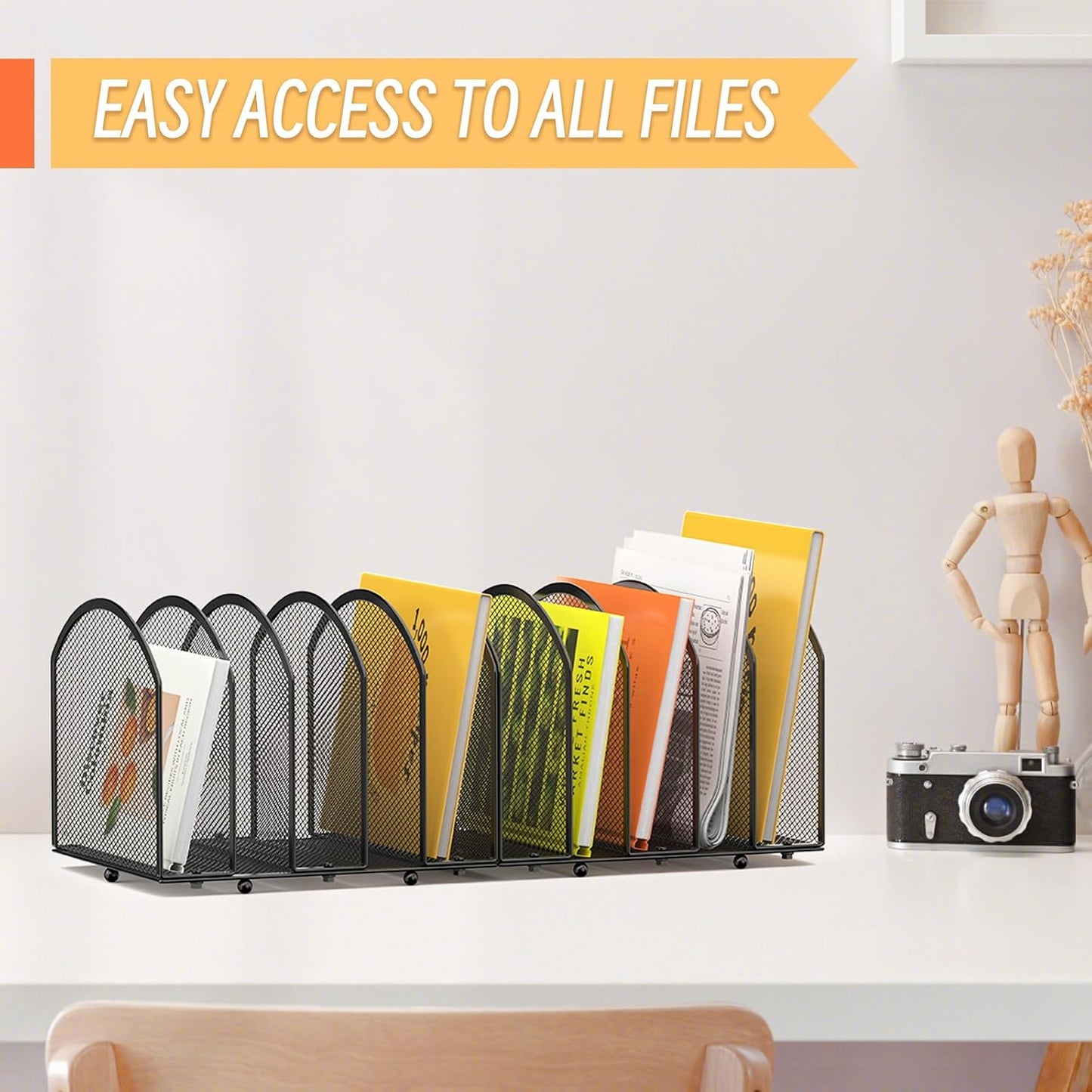 MINDEPOT Desk File Organizer 5 Sections Desktop Organizer File Mail Sorter Office Organization File Folder Holder for