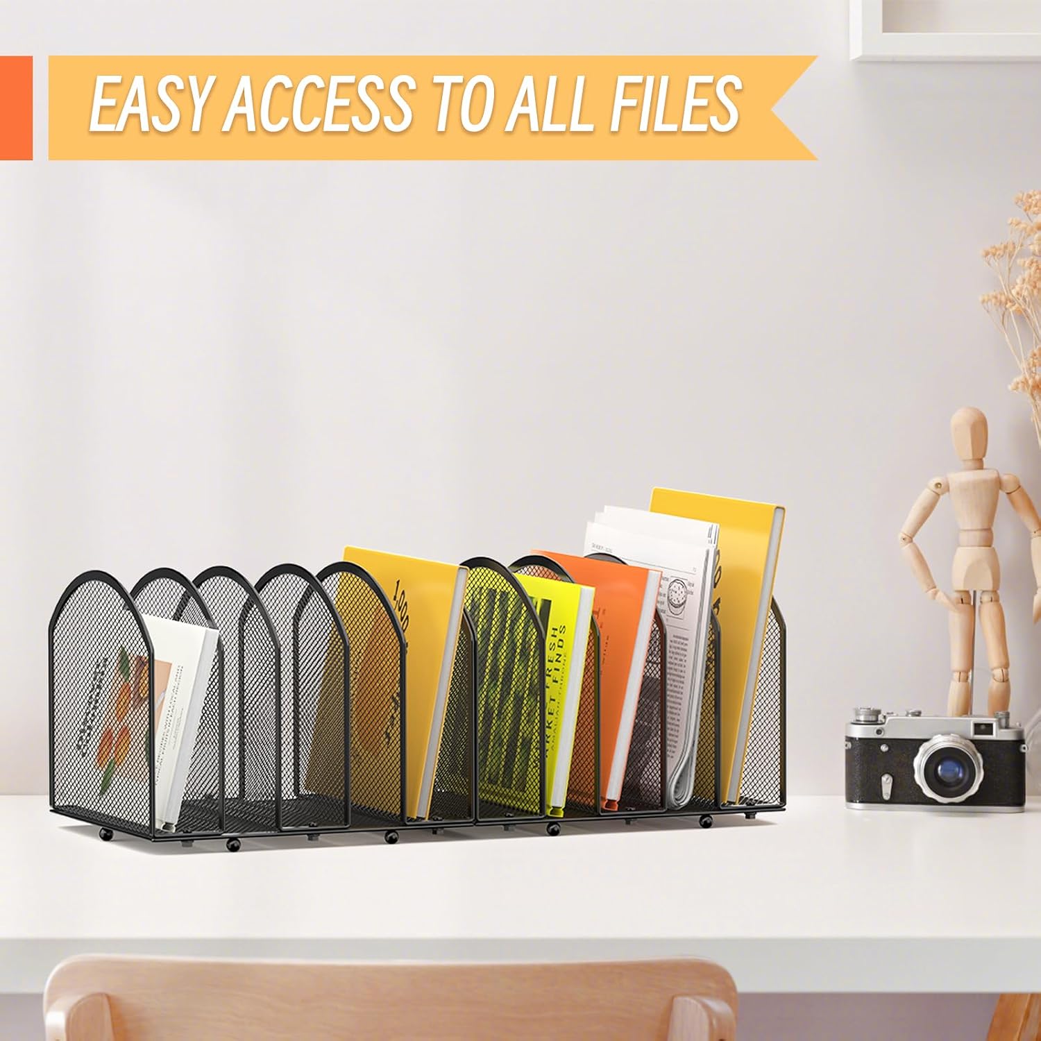 MINDEPOT Desk File Organizer 5 Sections Desktop Organizer File Mail Sorter Office Organization File Folder Holder for