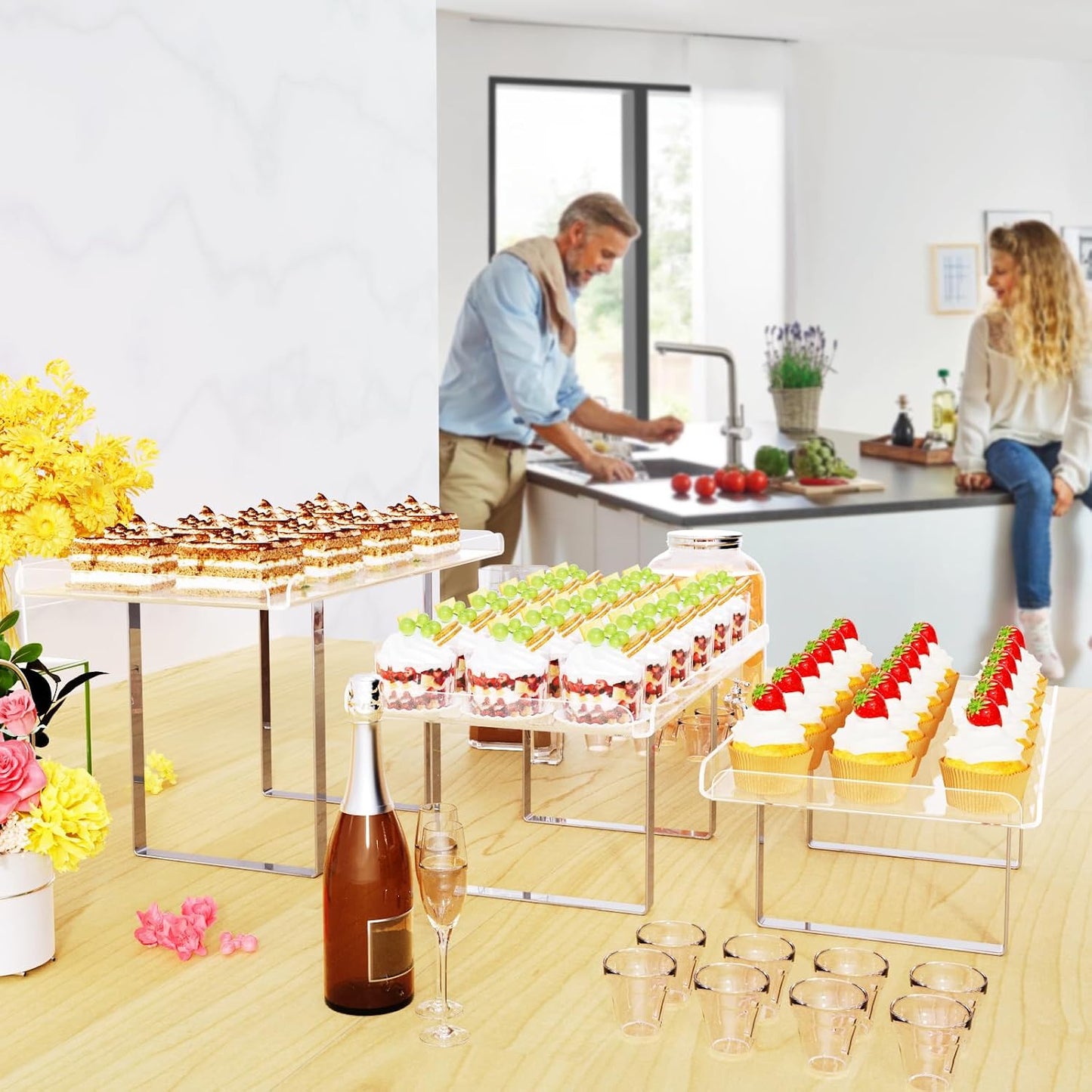 Bakzon 3 Pieces Cupcake Stand Holder, Clear Acrylic Dessert Table Display Set with Iron Support Legs for Birthday Candy