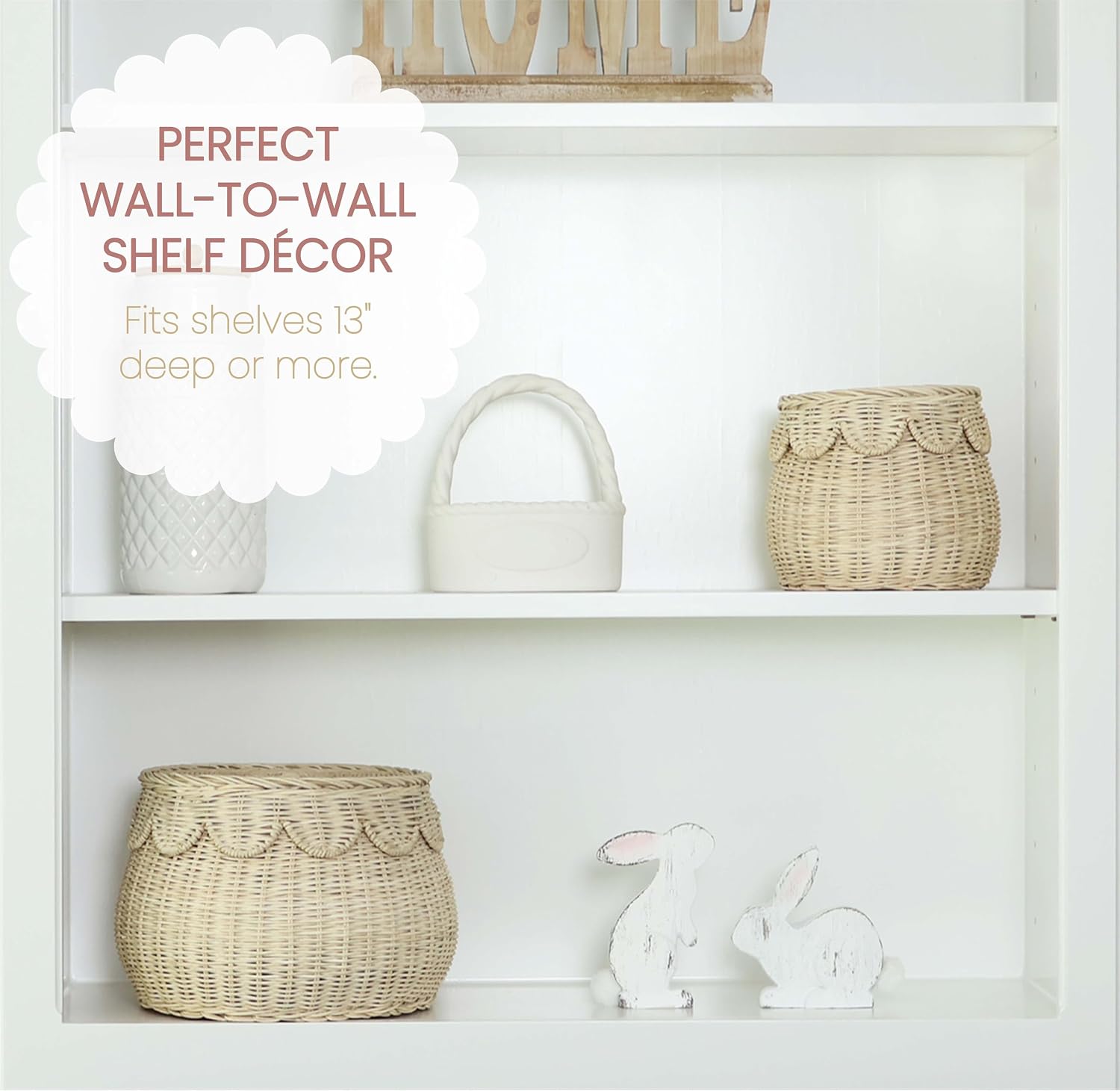 Scalloped Basket Small Rattan Decorative Storage Baskets / Natural / Set of 2