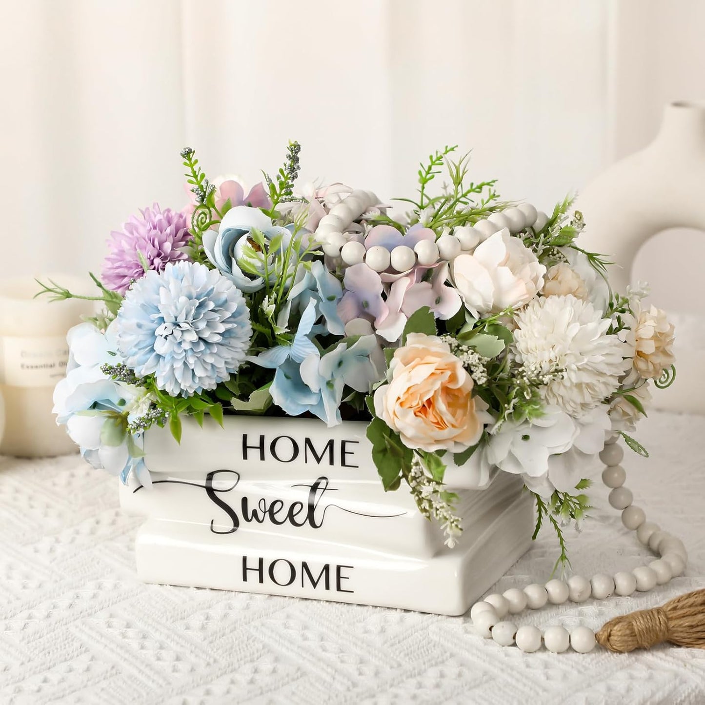 Ceramic Book Planter Pot Small Book Shaped Decorative Planter Rustic Farmhouse Flowers Vase / White