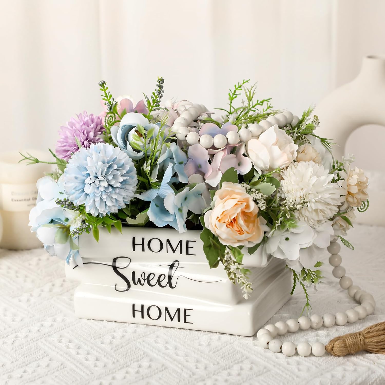 Ceramic Book Planter Pot Small Book Shaped Decorative Planter Rustic Farmhouse Flowers Vase / White
