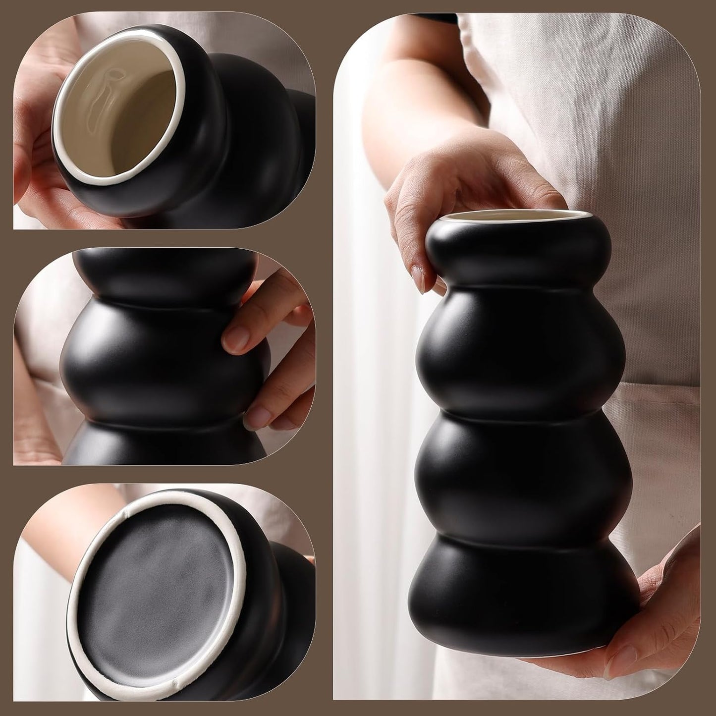 Ceramic Vase / Boho Modern Sculptural Flower Vase / Black