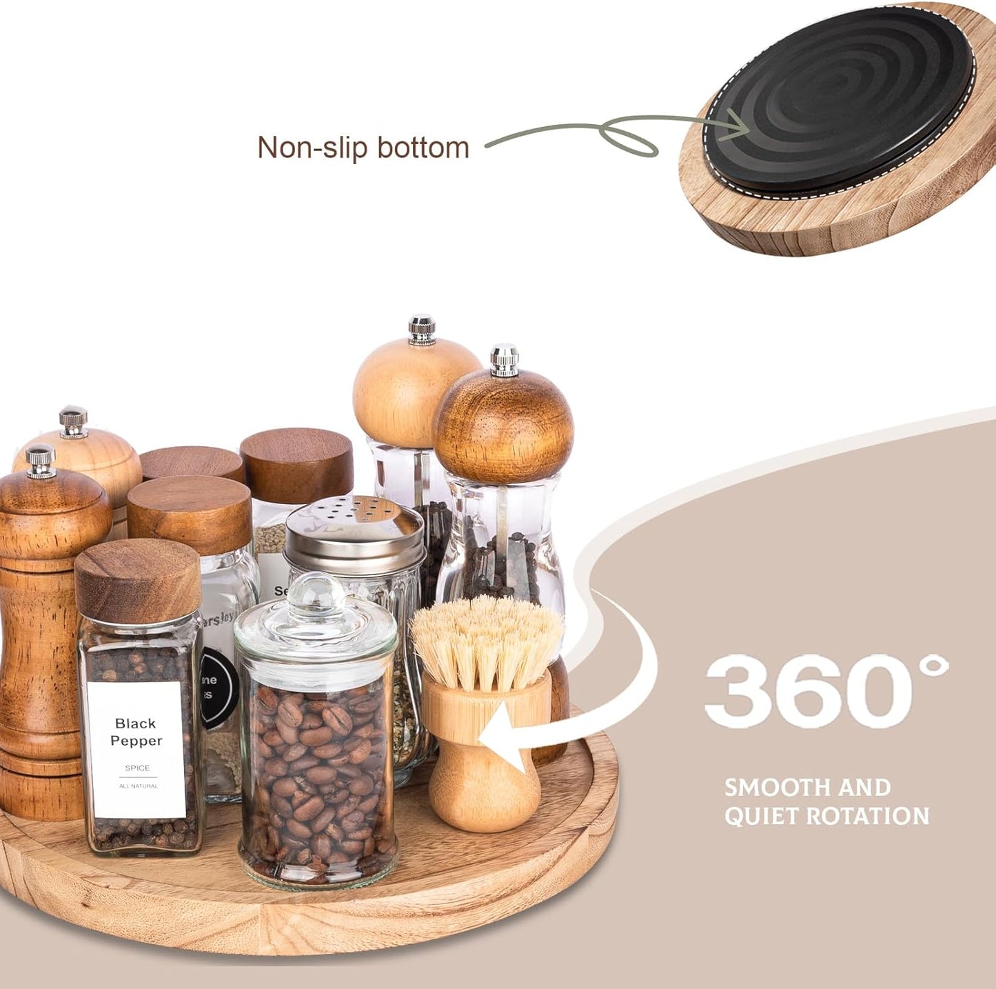 Wood Lazy Susan Organizer Kitchen Turntable for Cabinet Farmhouse Bathroom Decor / Brown / Set of 10