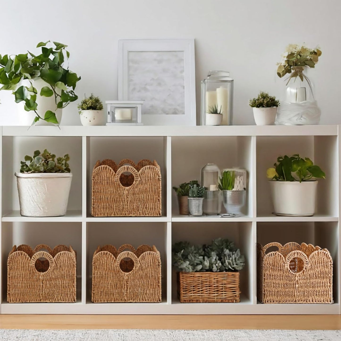 4 Packs Scalloped Wicker Storage Basket Paper Rope Pantry Baskets