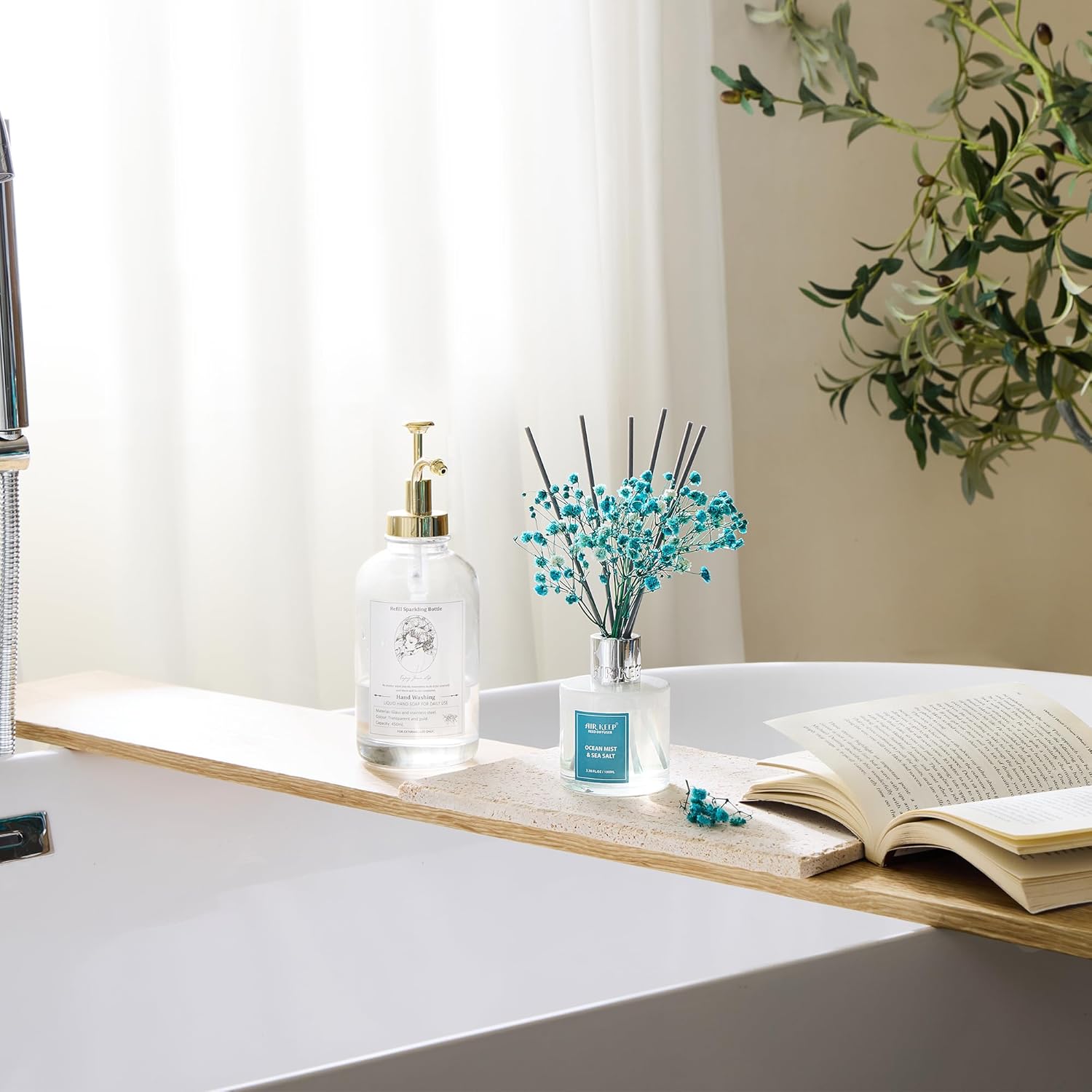 Reed Diffuser Set / Ocean Mist & Sea Salt / Real Flower/3.38ounce/