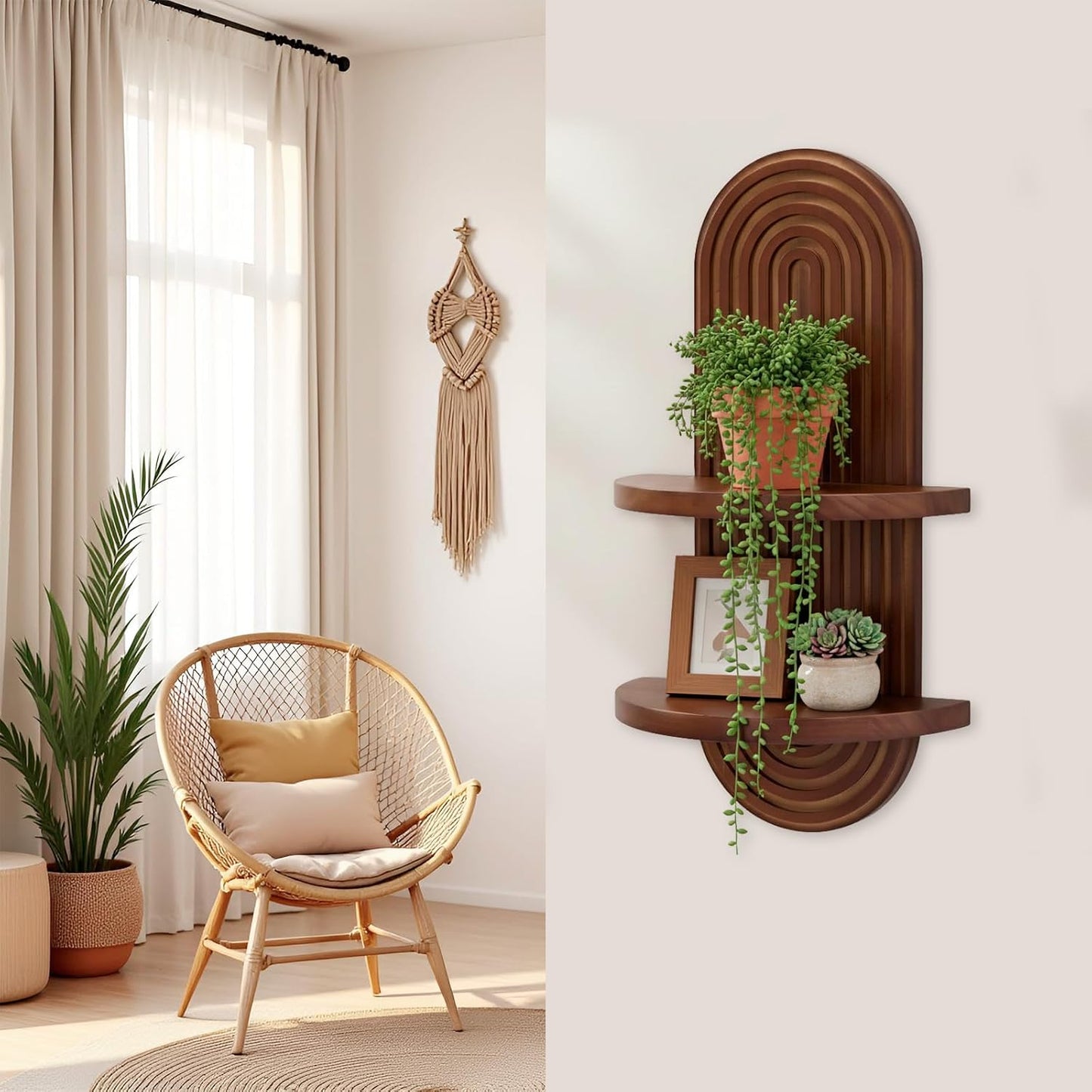 Arched Mid Century Art Boho Decor Design Floating Shelves / 22 x 11.8 / Walnut