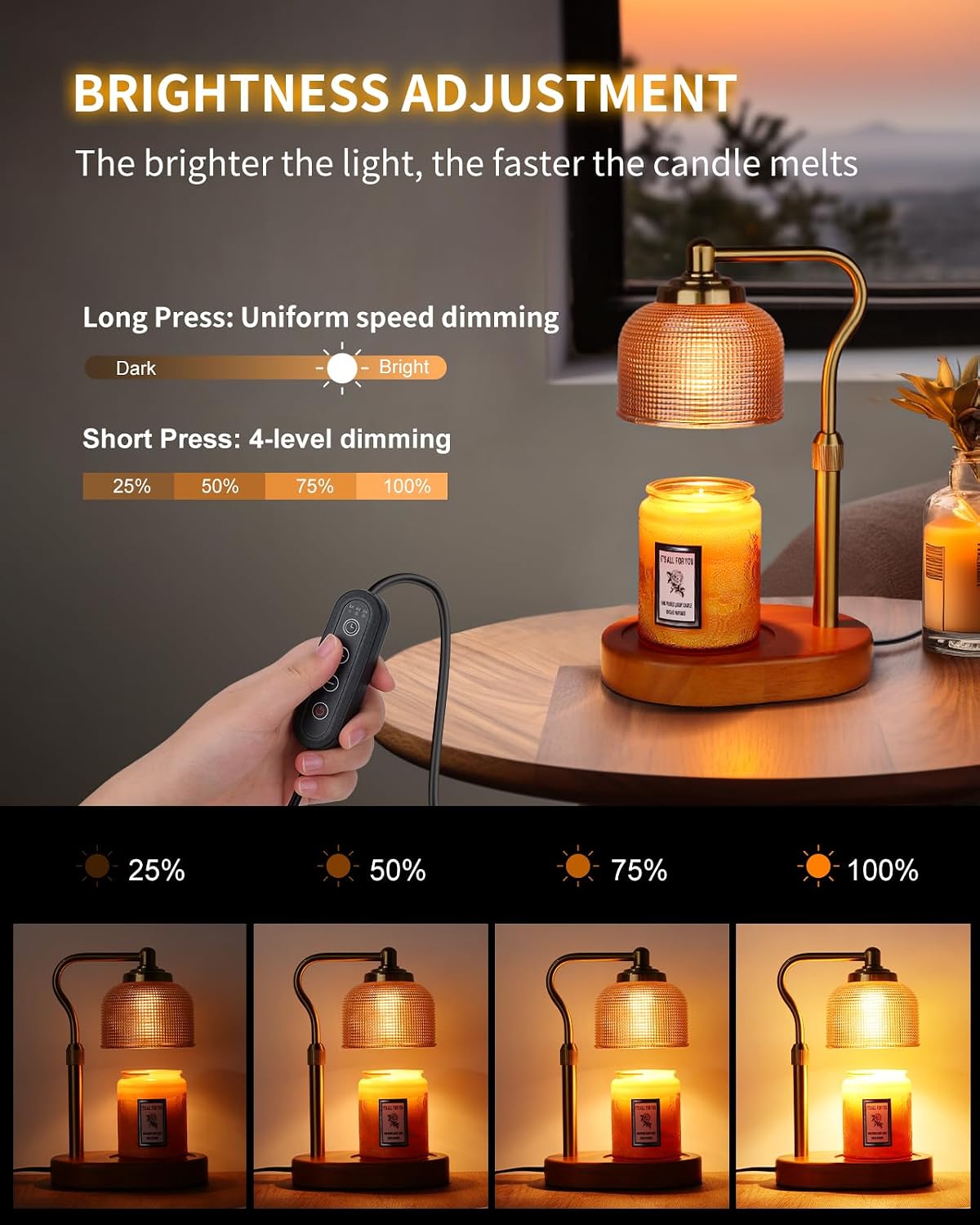 Candle Warmer Lamp Electric Candle Warmer with Timer Dimmable Candle Lamp Warmer with 3 Bulbs Height Adjustable Wax