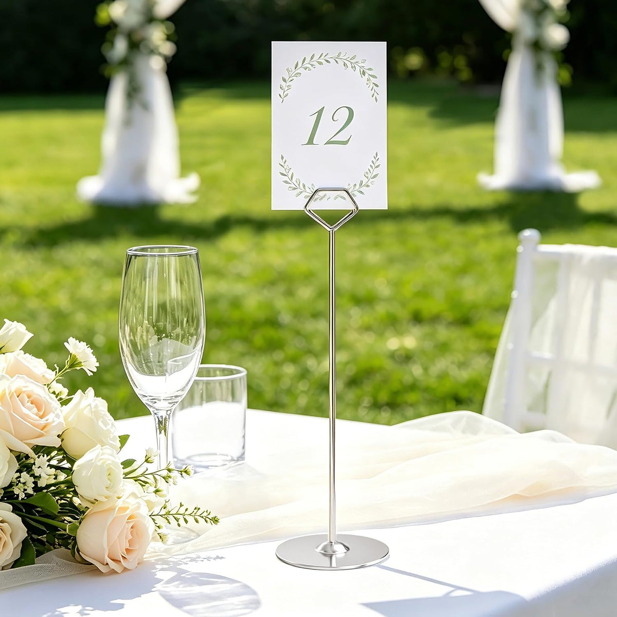 16 Pack 12 Inch Table Number Holders, Silver Diamond Place Card Holders | Steel Table Card Stands for Weddings