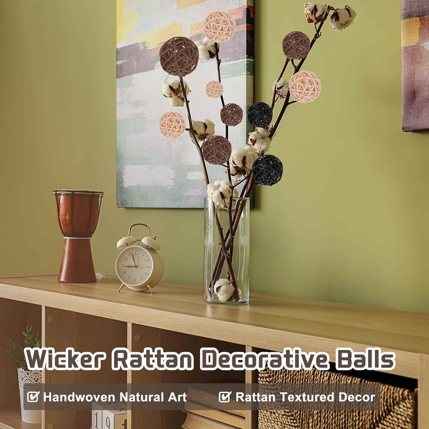 Wicker Rattan Balls for Bowl Centerpiece Dia Rattan Wicker Twig Orbs / Yellow / 2 Inch / Set of 7