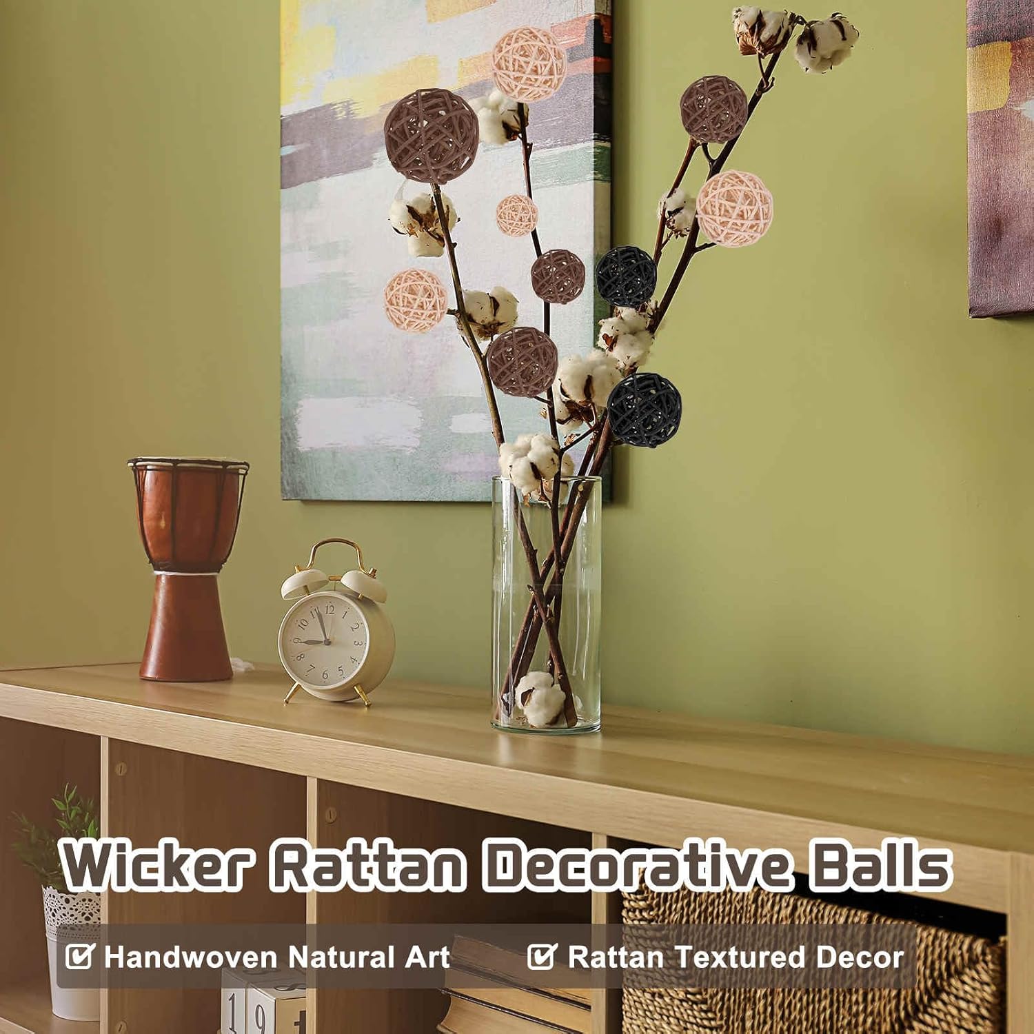 Wicker Rattan Balls for Bowl Centerpiece Dia Rattan Wicker Twig Orbs / Yellow / 2 Inch / Set of 7