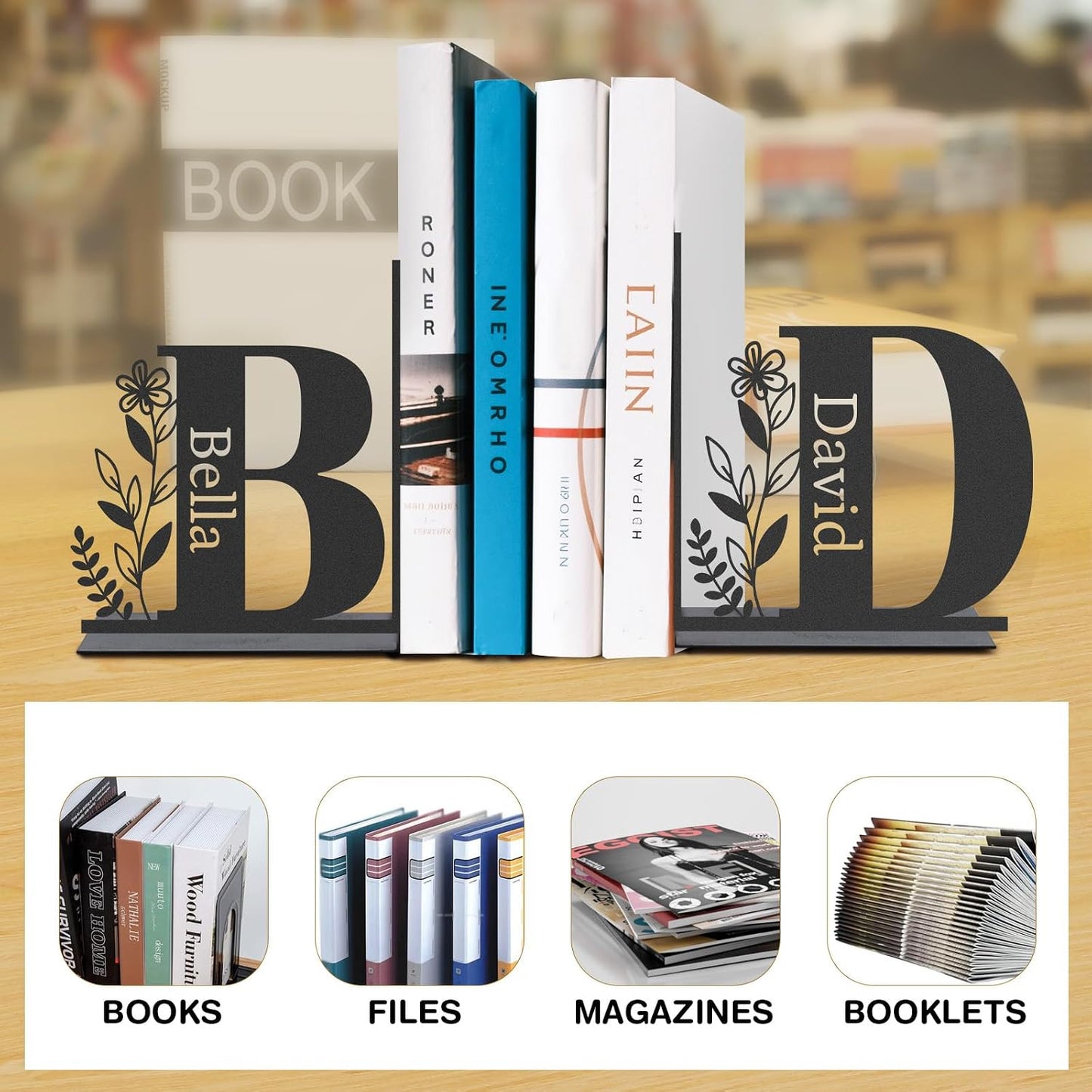 Personalized Name Metal Bookends / Color01 Monogram