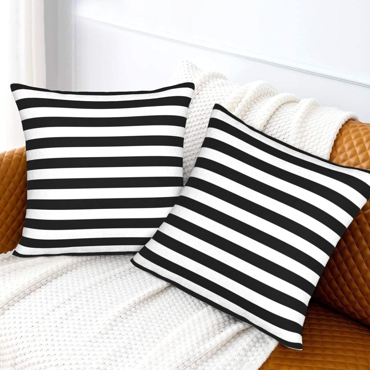 Throw Pillow Covers Pillow Cases Decoration Cushion Cover / Stripe Black White / 18 x 18 / Set of 2