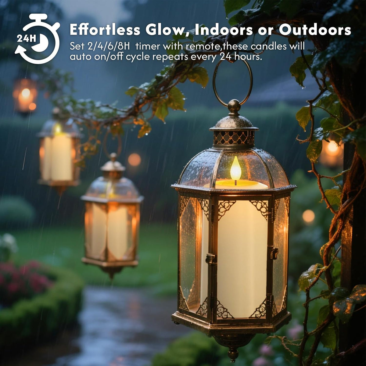PChero Rechargeable Flameless Candles with Remote & Magnetic Charging Base | Outdoor Waterproof Battery Operated Pillar