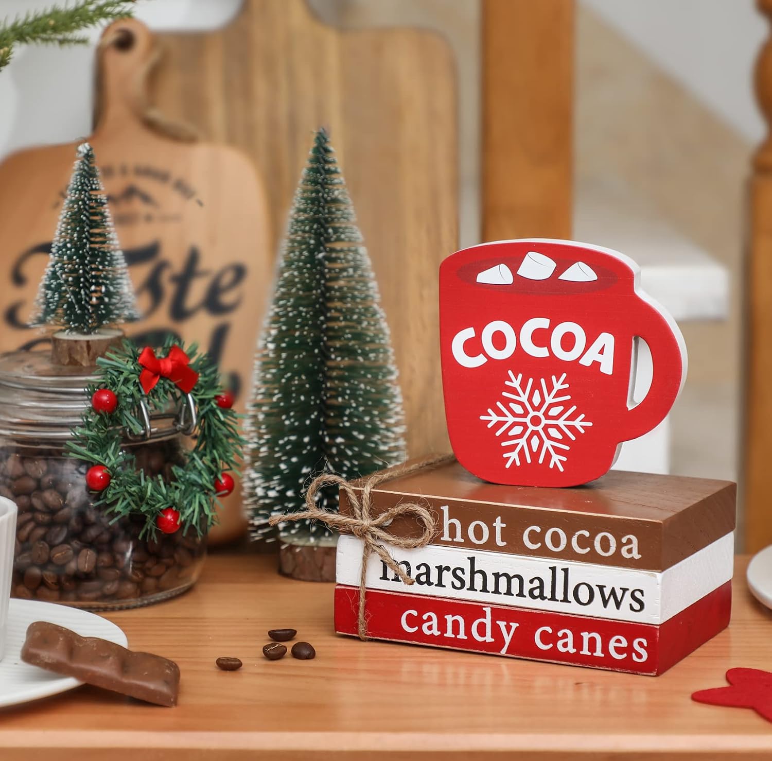 Xmas Mini Faux Book Decor for Tiered Tray Coffee Cocoa / Hot Cocoa