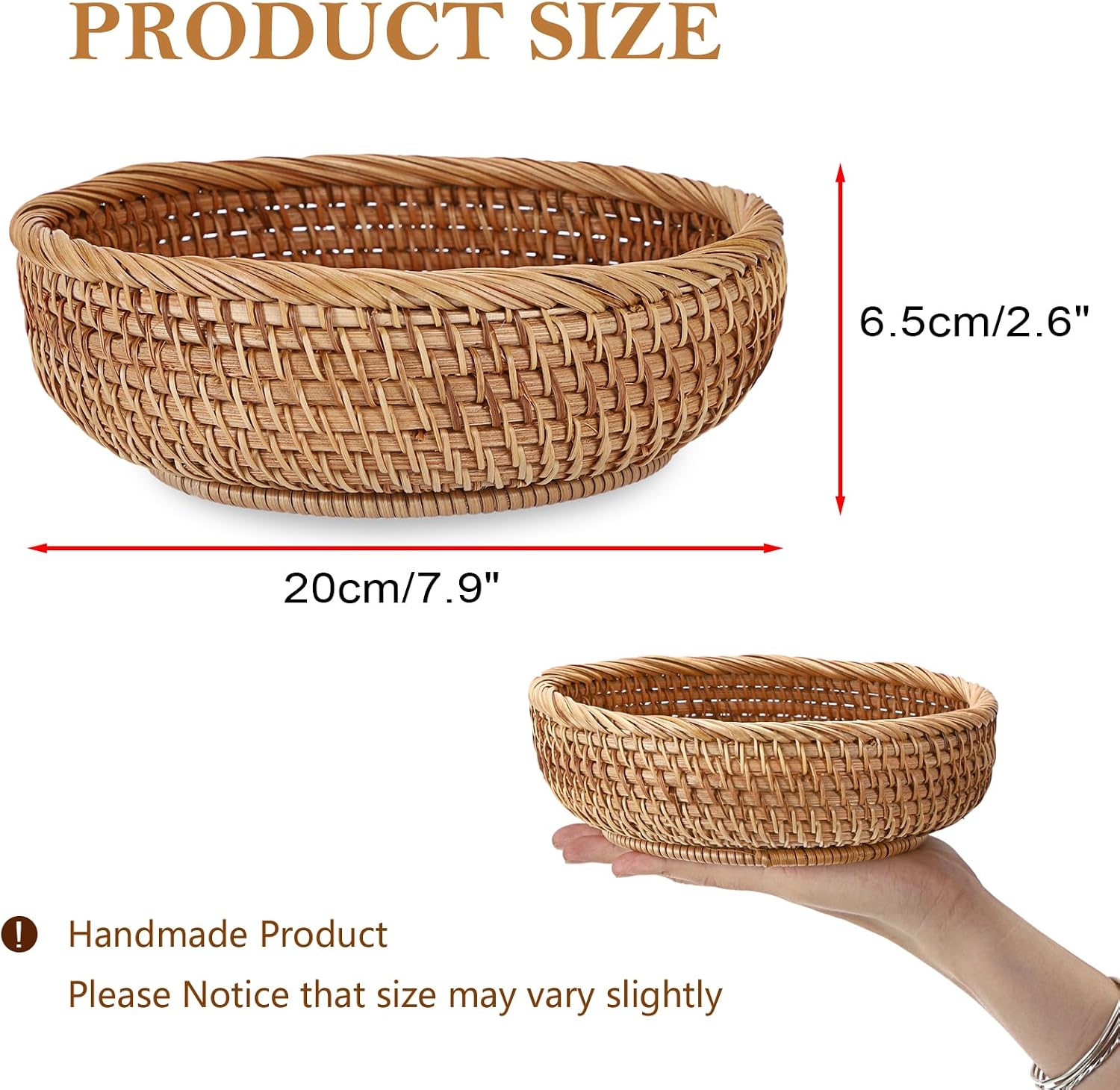 Small Keys Basket for Entryway Table 7.9" Rattan Key Bowl / 7.9" L x 7.9" W x 2.6" H / Natural Color