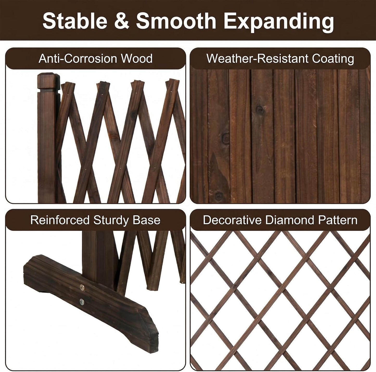 MyGift Expandable Wood Garden Trellis Freestanding Lattice Brown | Adjustable Width Design, Solid Construction, Plant