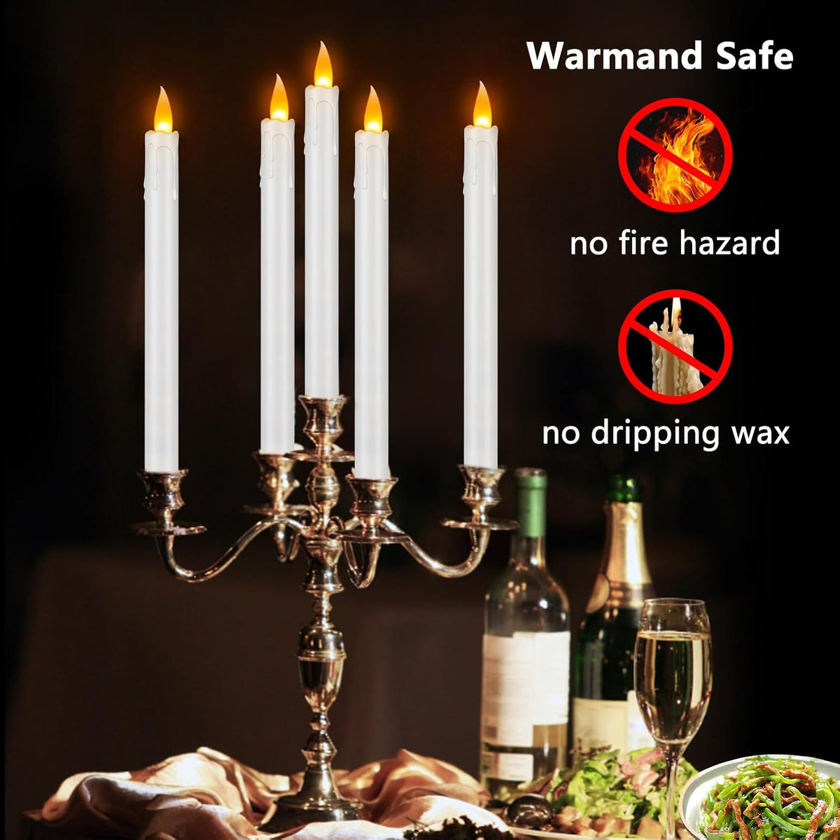 wemarry 12 Pcs Flickering Flameless Taper Candles, 10" Fake Taper Candles Battery Operated with Timer, Long