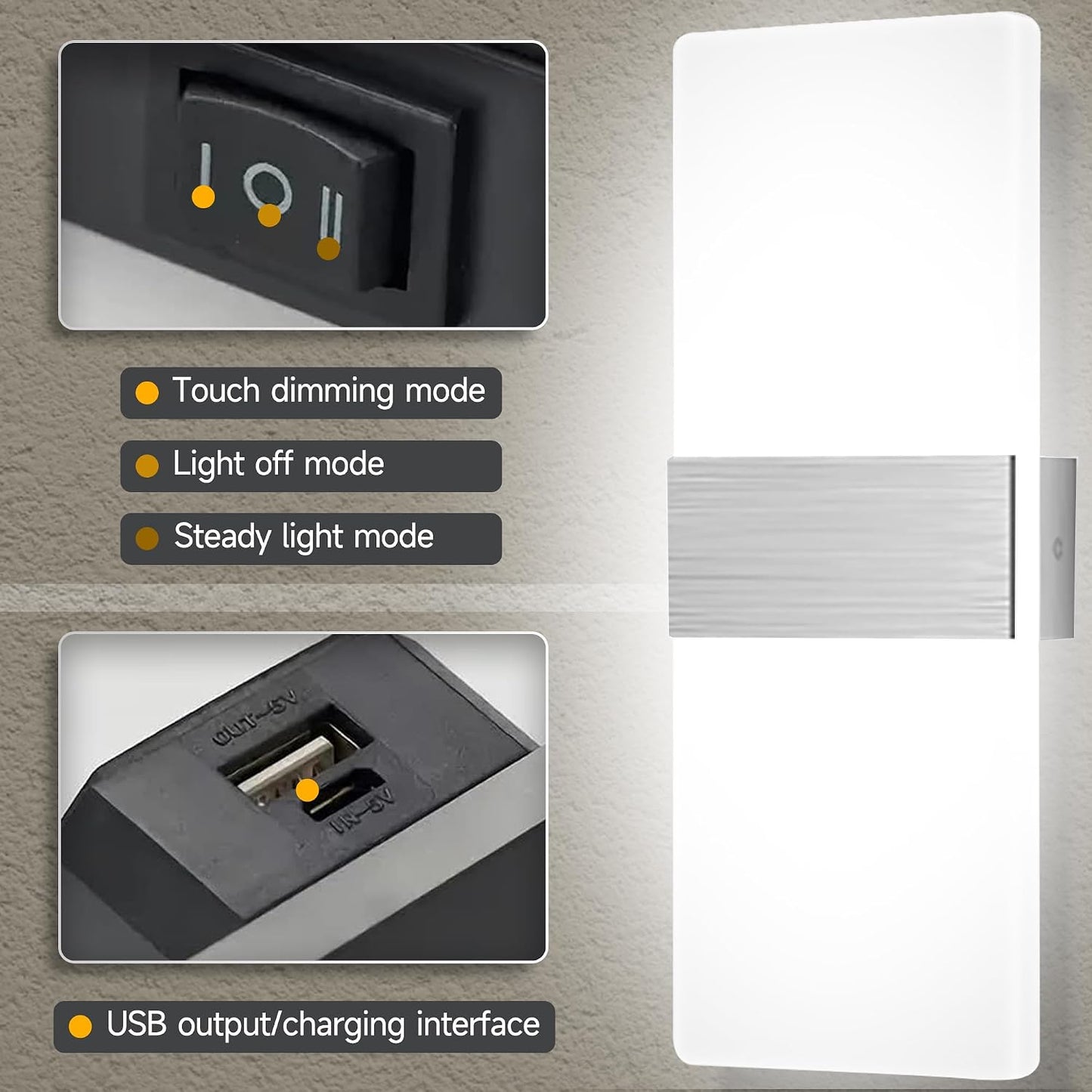 MEHIDFY Wall Sconces Sets of 2, Dimmable Touch Control Wall Lamp, Rechargeable LED Wall Sconces, Battery Operated Wall