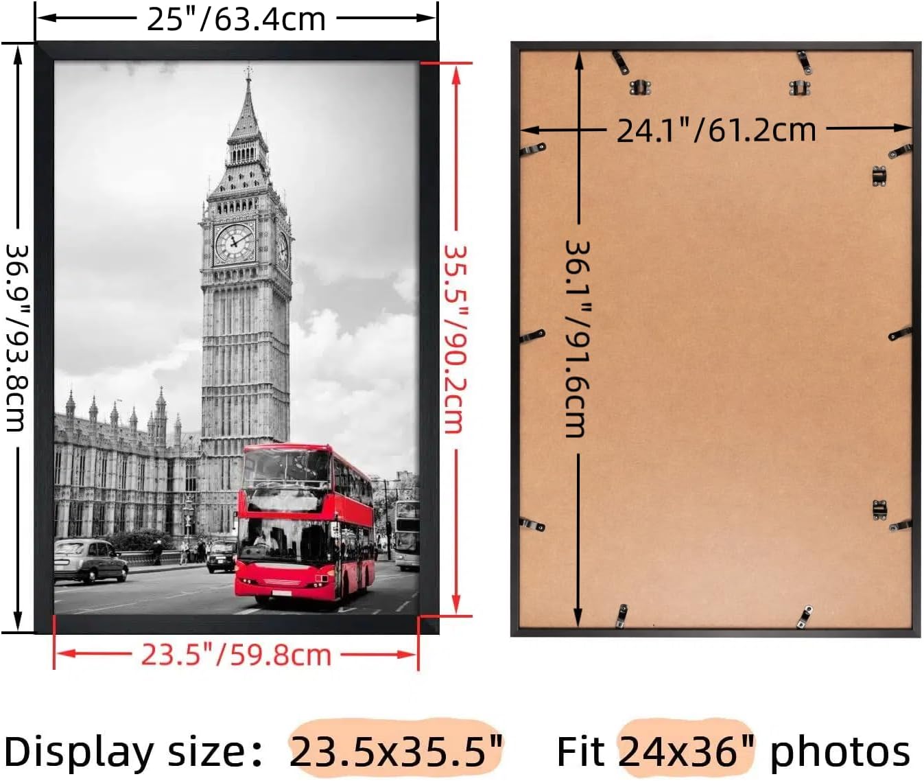 Giftgarden 24x36 Poster Frame Black, 36x24 Metal Picture Frame for Wall Display, 1 Pack