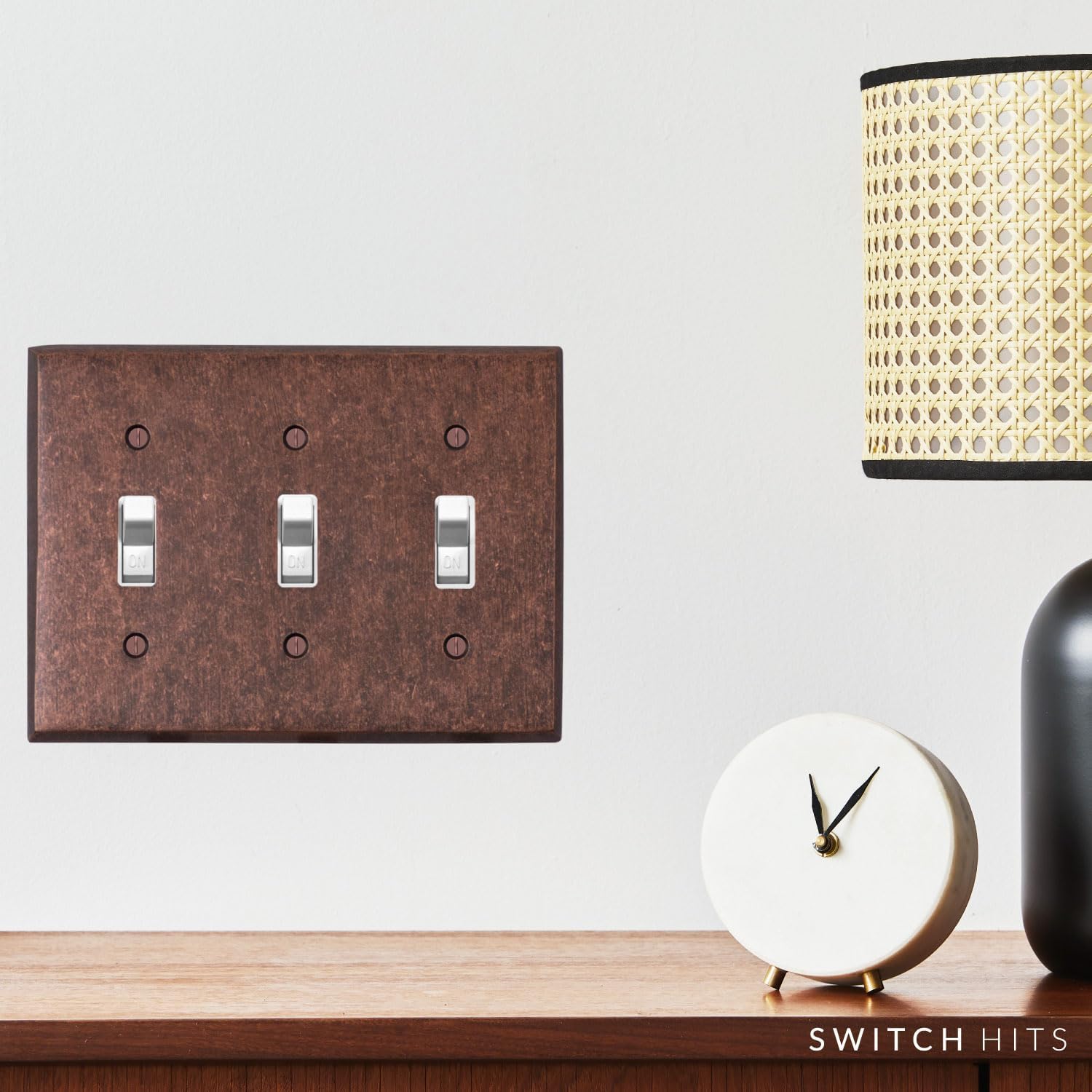 Mottled Antique Copper Outlet Wall Plate | 3 Toggle | 6.25" x 4.5" | Hand-Polished Brass Construction | Electrical