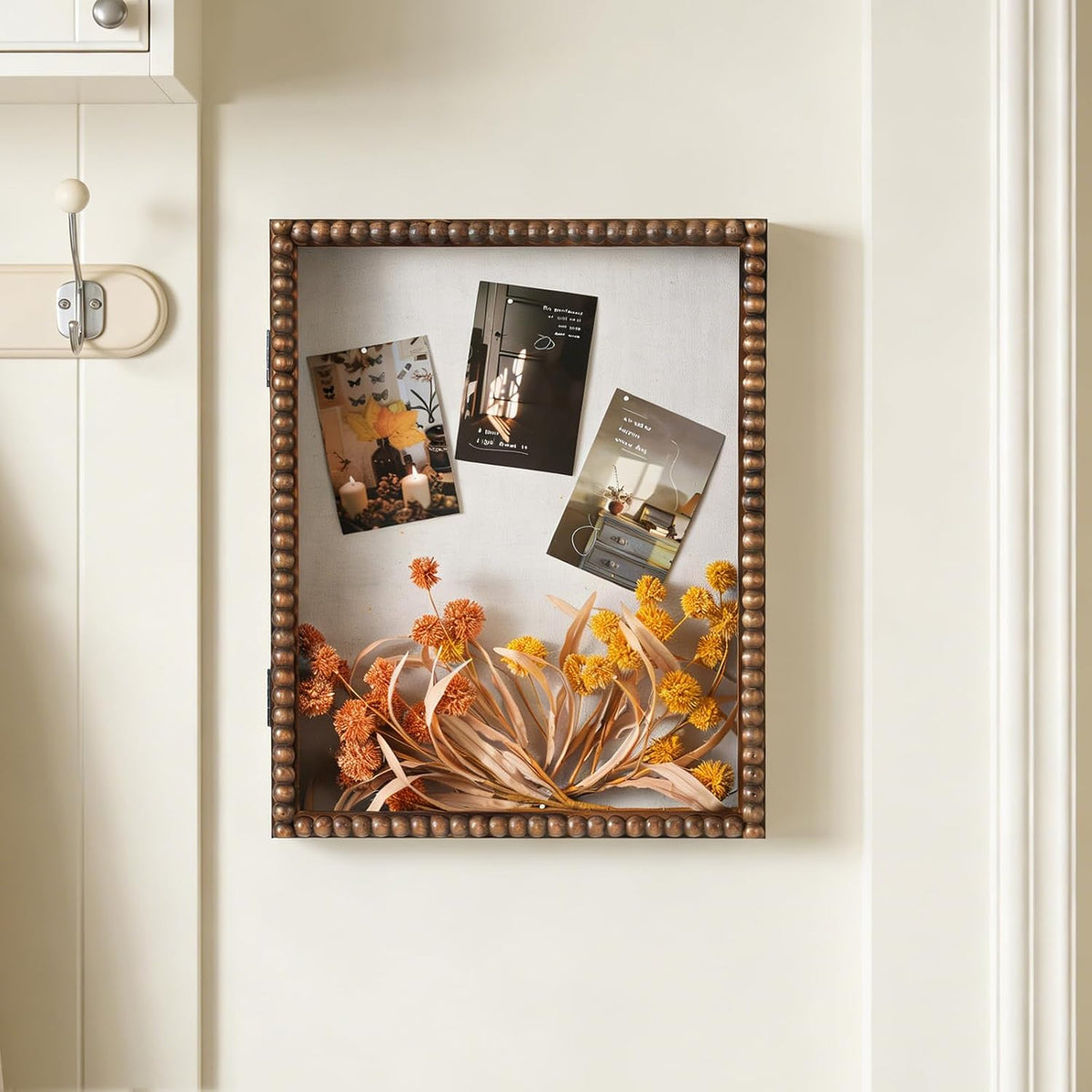 Muzilife 16x20 Shadow Box Pine Wood with Unique Bead Door, 3.18 Deep, Brown | FSC- Solid Pine | Tempered Glass