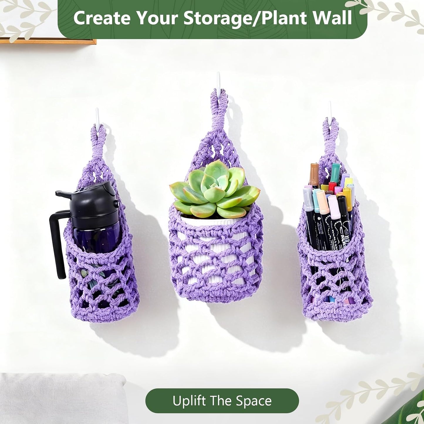 Macrame Wall Plant Hanger / Purple / 4-inch / 4 Inch