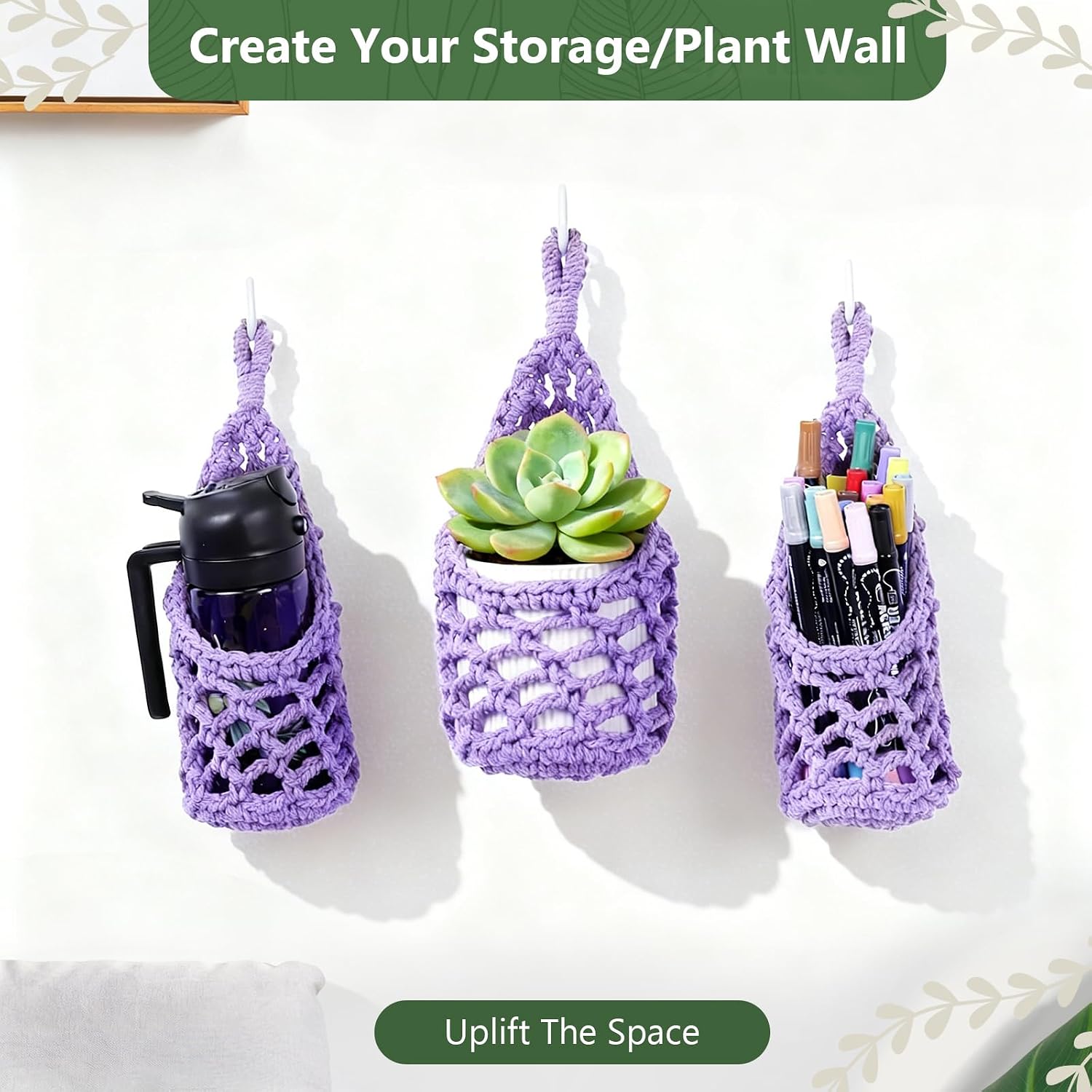 Macrame Wall Plant Hanger / Purple / 4-inch / 4 Inch