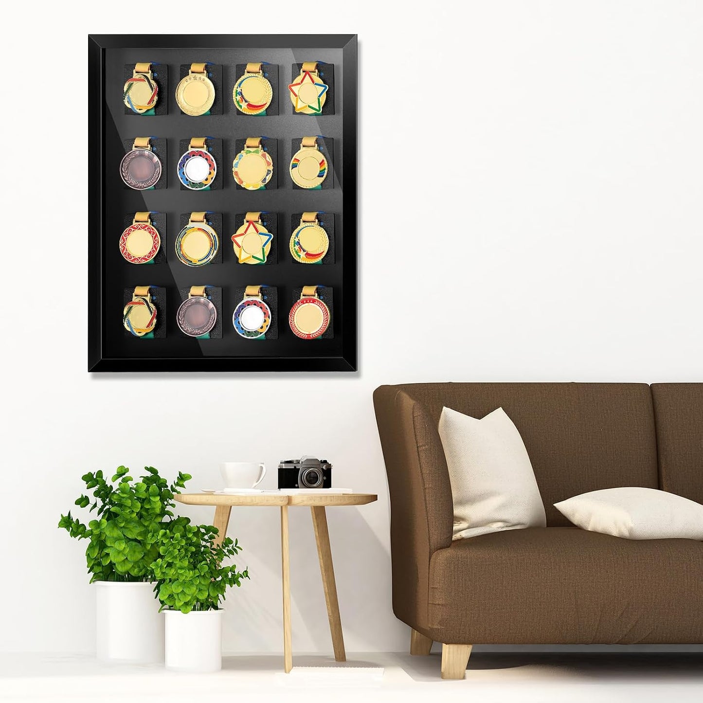 16 Medals 3D Large Medal Shadow Box Display Case with Glass Cover, Medal Holder Display Frame 98% UV Protection 23.6 x