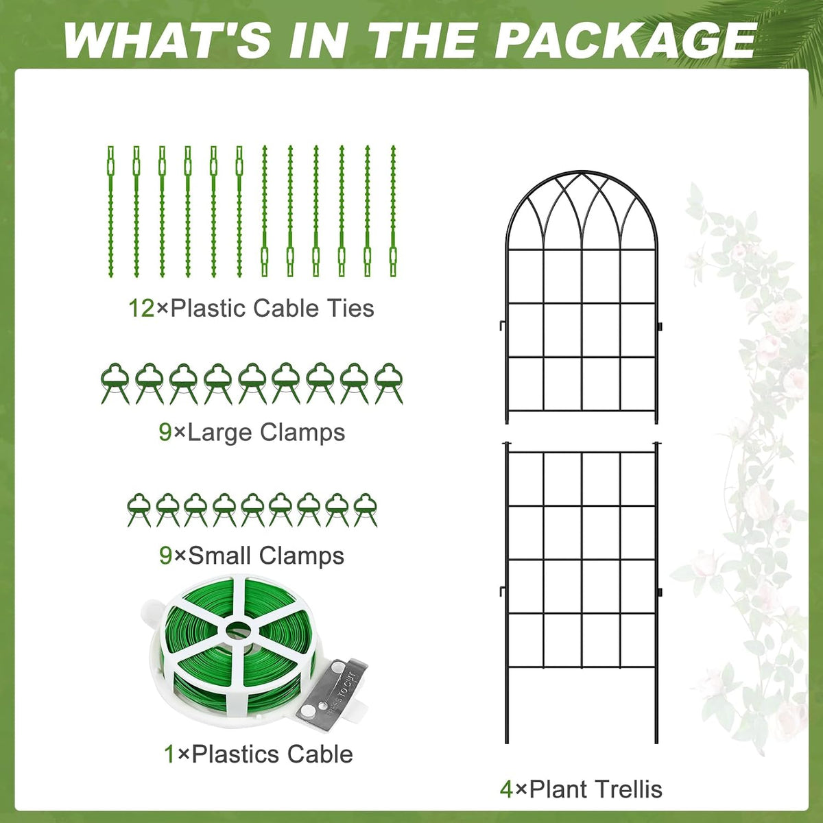 4 Pack Garden Trellis for Climbing Plants, 59 Inch Metal Trellis | Decorative Plant Support Trellis for Climbing Plants