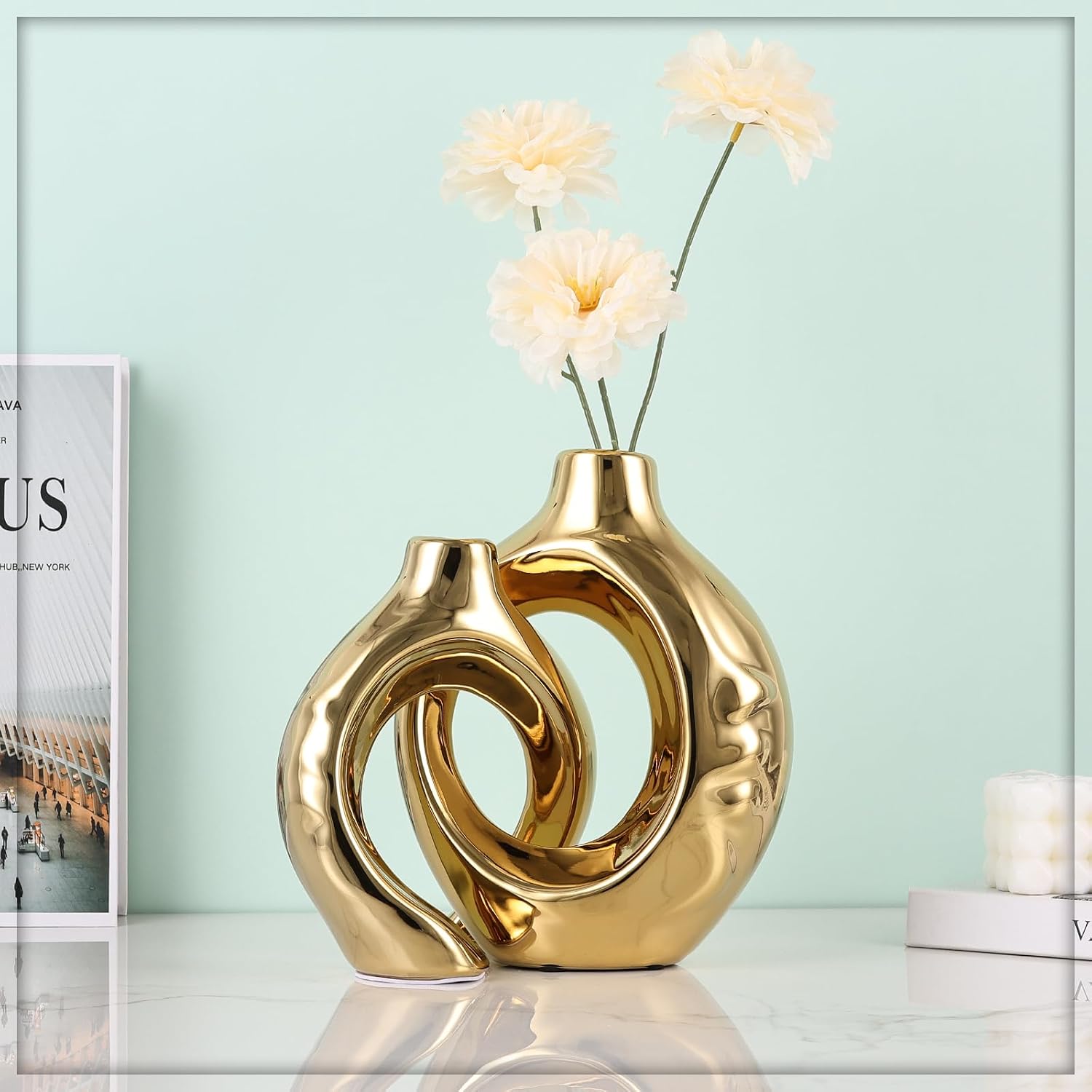 Orange Home Decor Ceramic Vase / Orange+gold / Set of 2