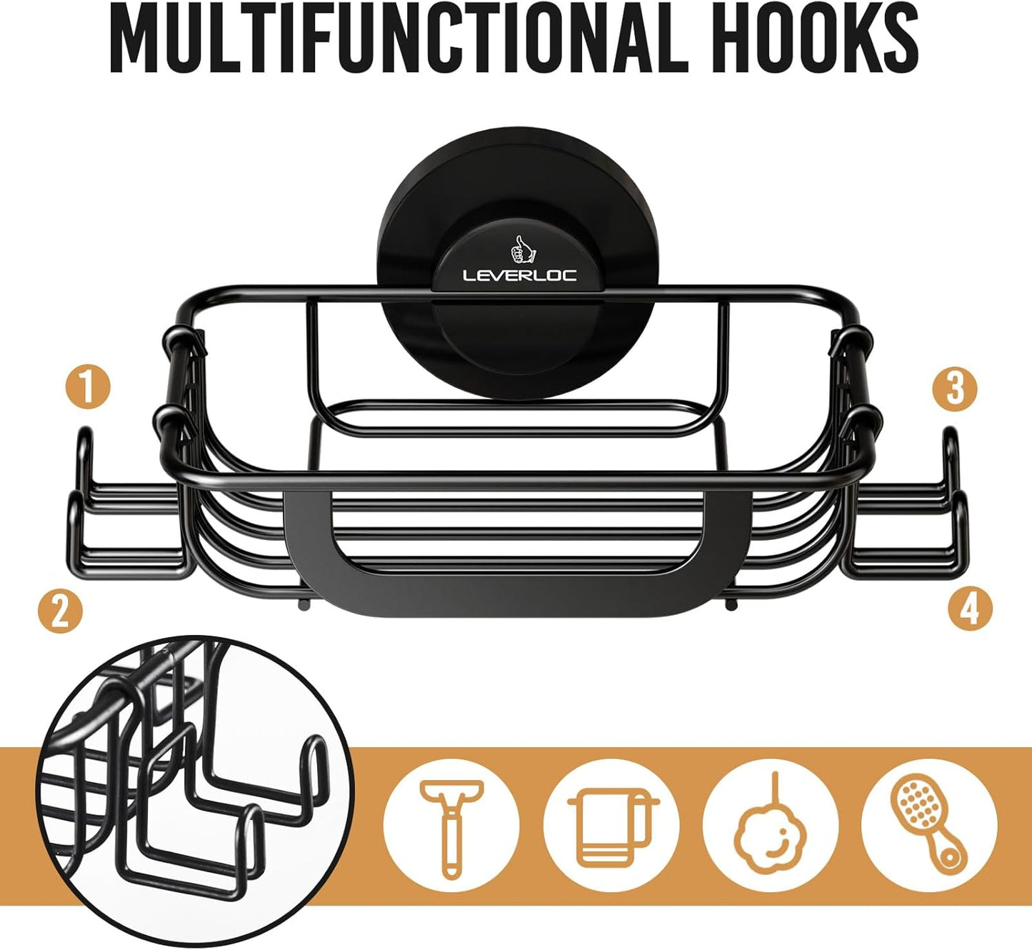 Hooks / Bar Soap Holder for Shower / Black / 1 Tire
