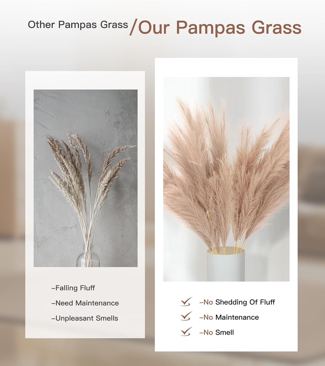 45" Pampas Grass Decor Long Stem Artificial Flower Floor Vase Tall Faux / 45" Brown Style / Set of 9